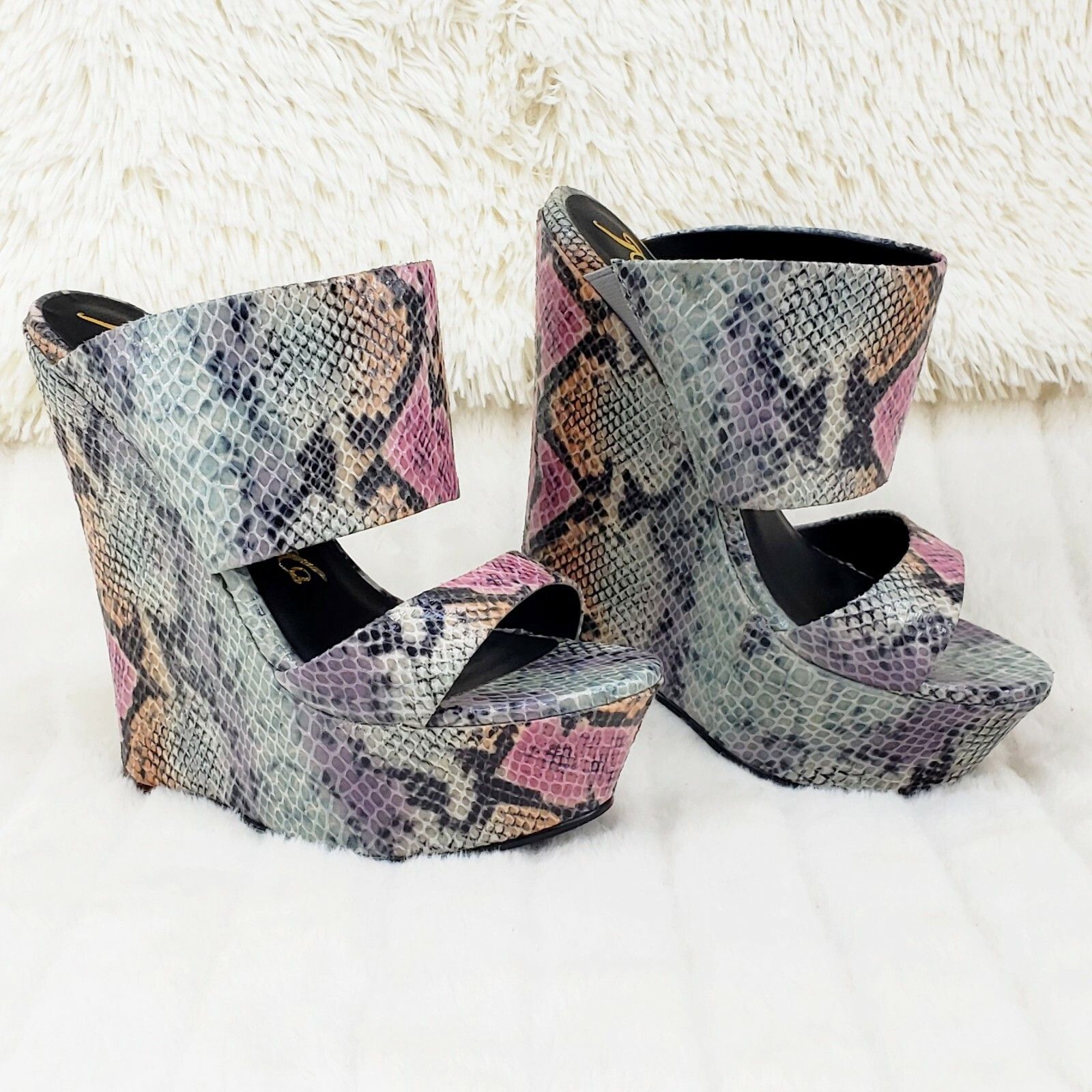 Nelly Bernal Pacs Gray Multi Snake Double Strap Slip On High