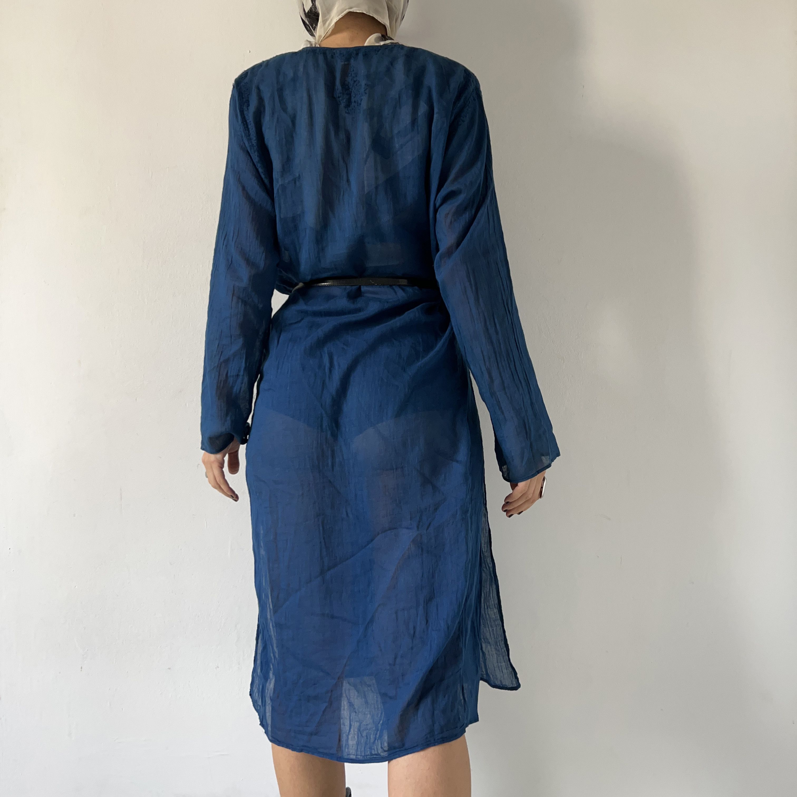 Vintage Cobalt blue Indian boho sheer dress cover-up Size L / US 10 / IT 46 - 3 Thumbnail