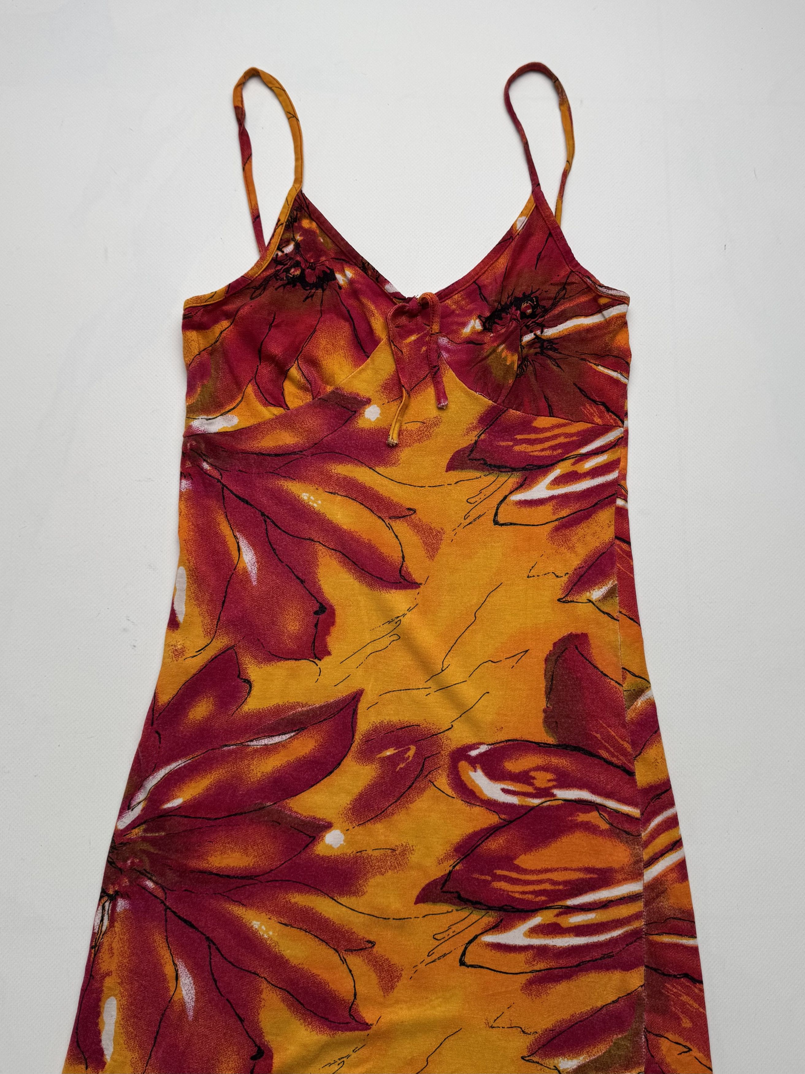 Vintage Vintage Floral Dress Orange Red Strappy Slip Mini SundressE Size XS / US 0-2 / IT 36-38 - 2 Thumbnail