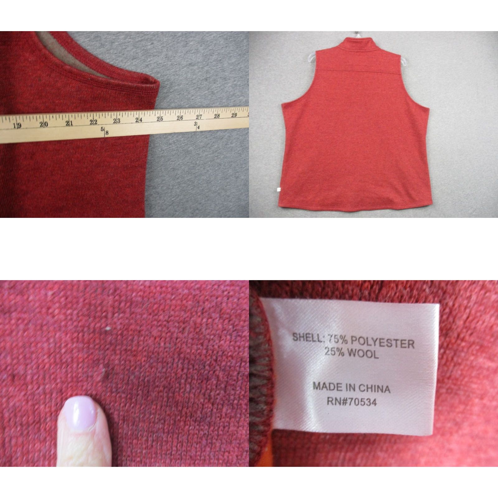 Orvis VINTAGE Orvis Vest Mens XL Red Wool Blend Full Zip Mock Neck Size US XL / EU 56 / 4 - 8 Thumbnail