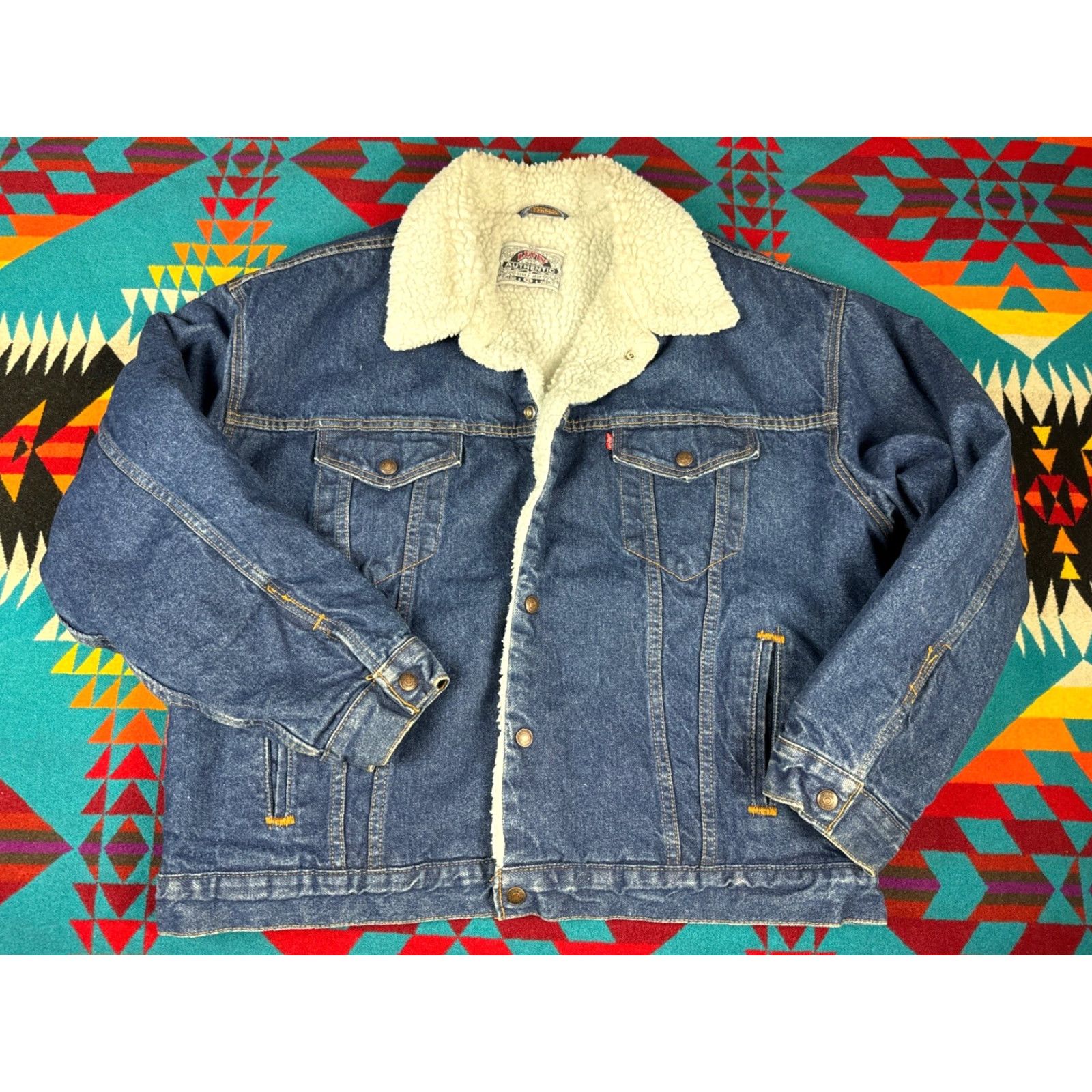 Levi's VINTAGE Levi’s Indigo Denim Sherpa Jean Jacket Men’s XL Dark Blue USA Bomber Jacket Mens Sz XL Blue Denim Size US 36 / EU 52 - 2 Thumbnail