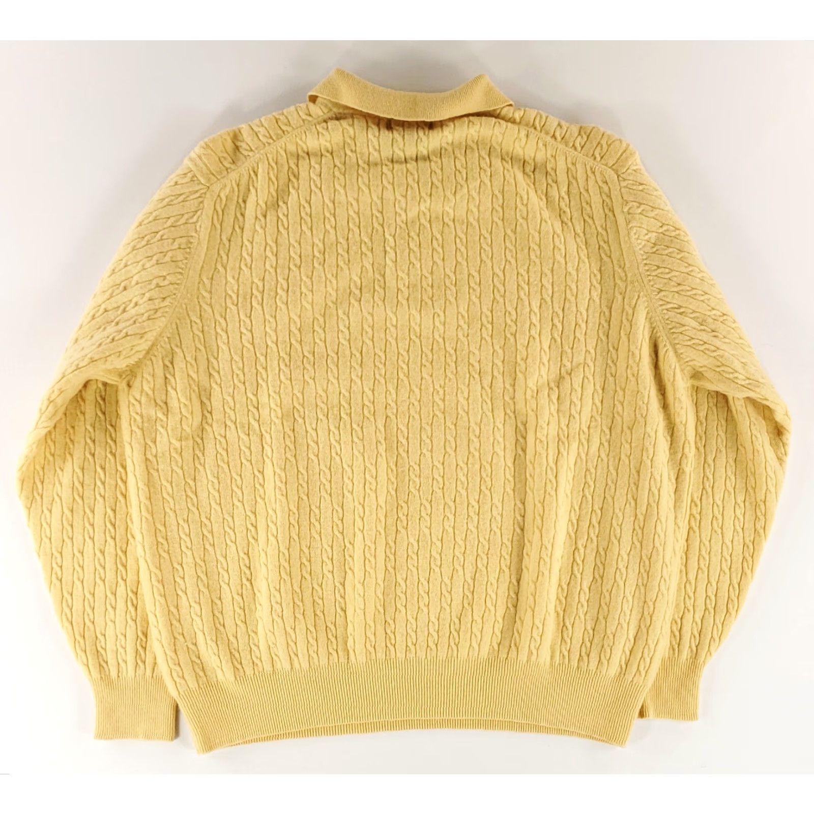 Jos. A. Bank Jos A Bank 100% Cashmere Cable Knit Polo Neck Sweater Yellow Mens XL Pullover Men's XL Size US XL / EU 56 / 4 - 3 Thumbnail