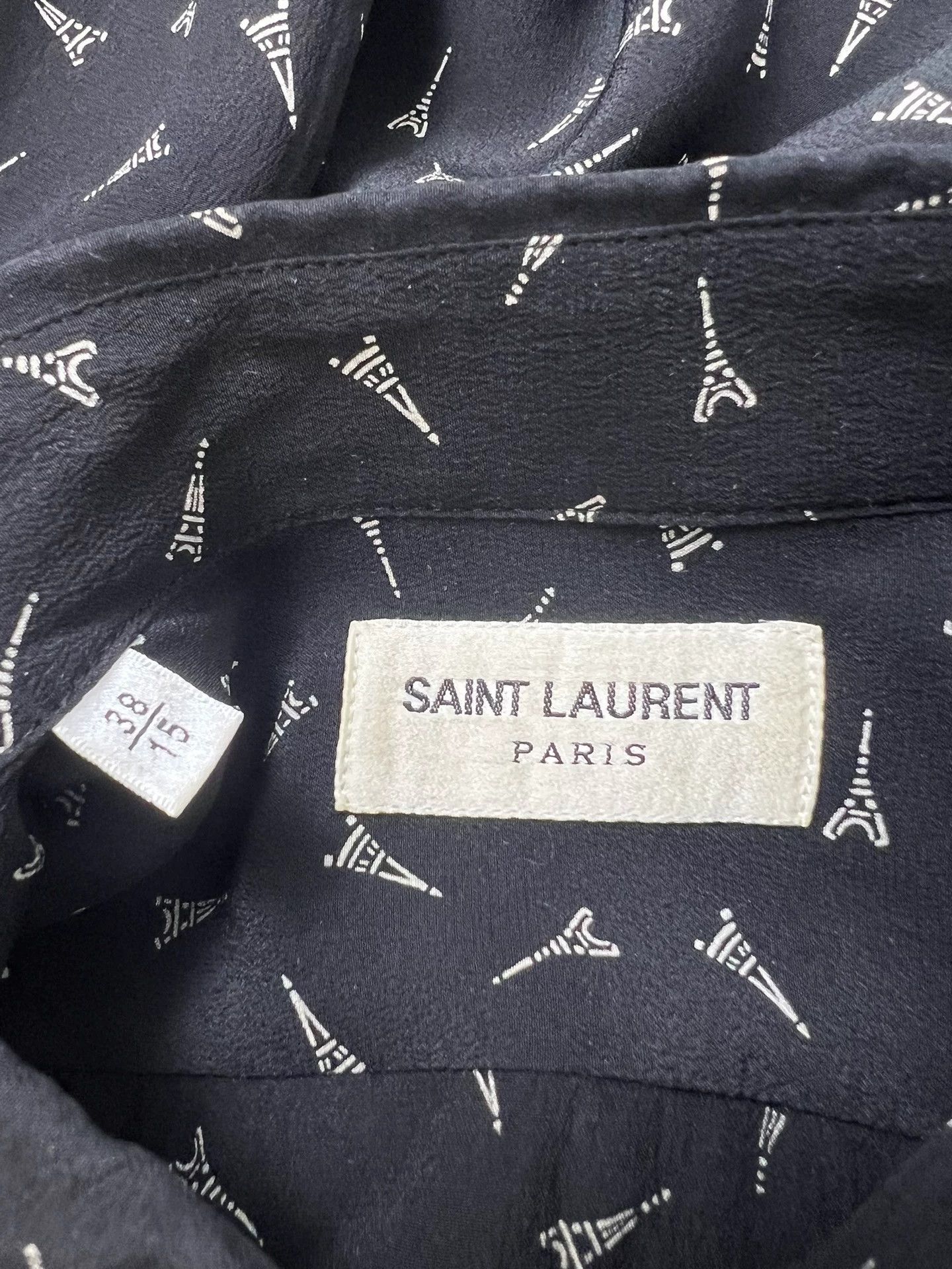 Saint Laurent Paris Saint Laurent SLP19FW Silk Eiffel Tower Print Black 38 Shirt Size US M / EU 48-50 / 2 - 4 Thumbnail