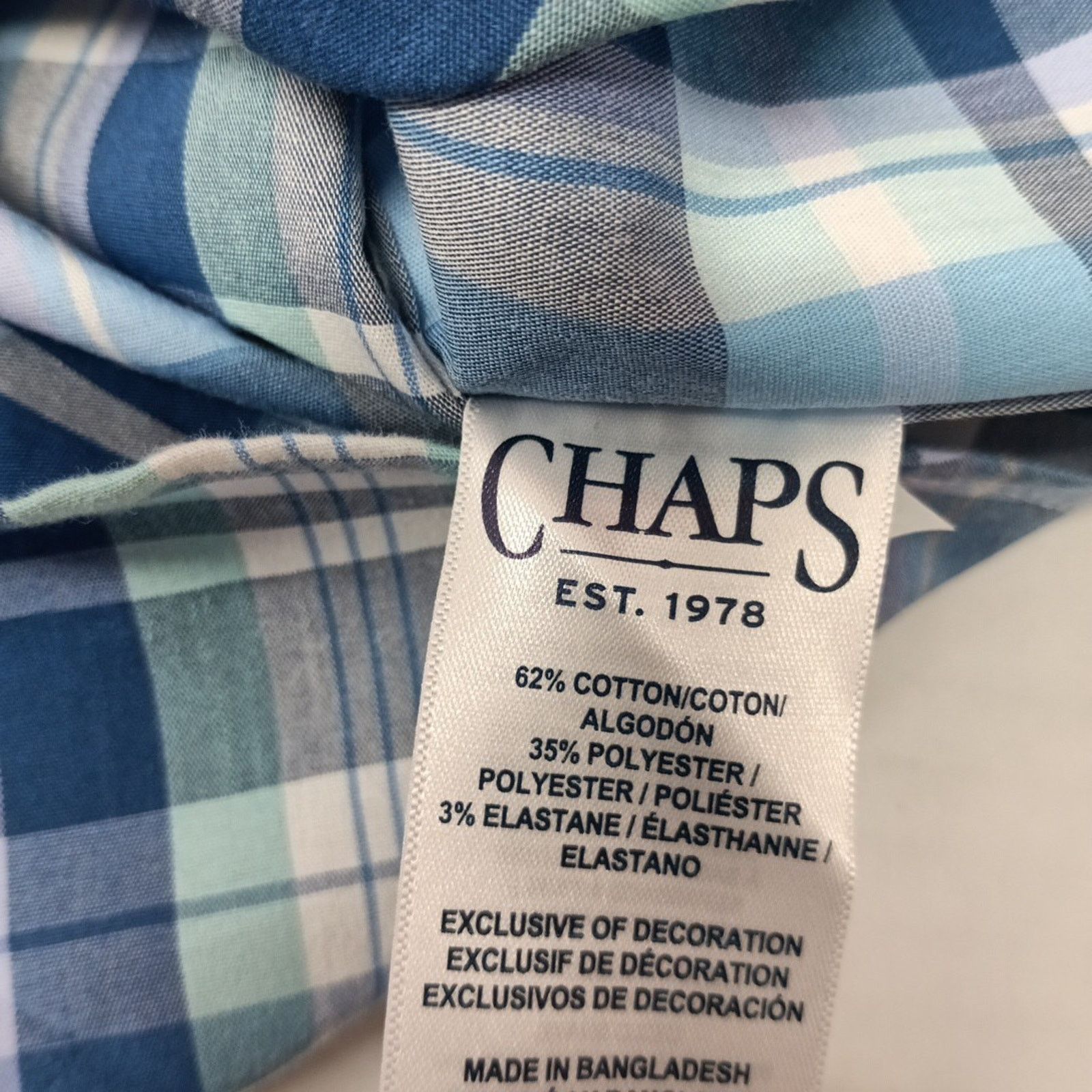 Chaps CHAPS Plaid Shirt Mens XL Lilac Blue Multi Easy Care Stretch Size US XL / EU 56 / 4 - 8 Thumbnail