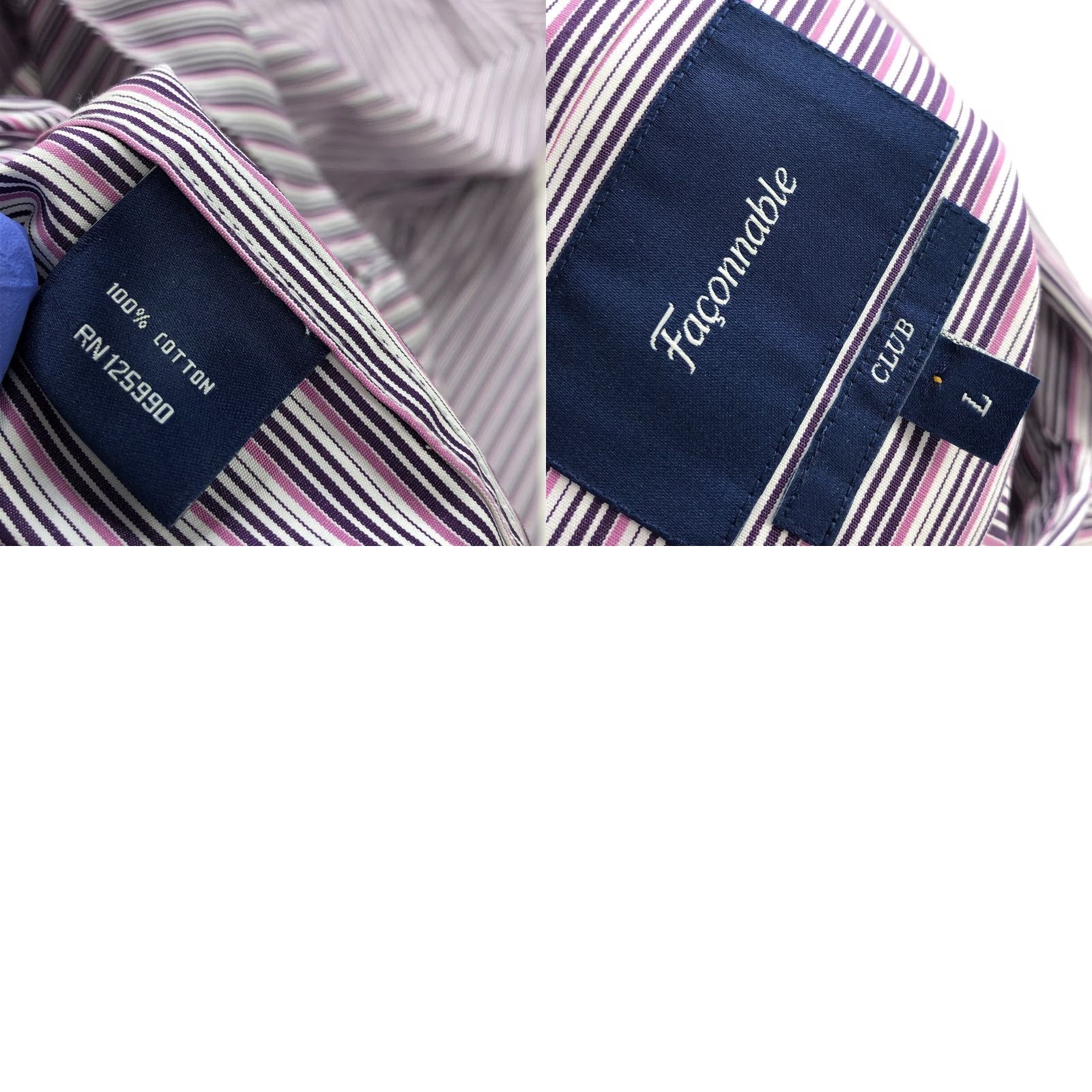 Faconnable Façonnable CLUB Dress Shirt Large 17/35.5 MINT Button Long Sleeve Cotton Striped Collar Spread Size 42R - 8 Thumbnail