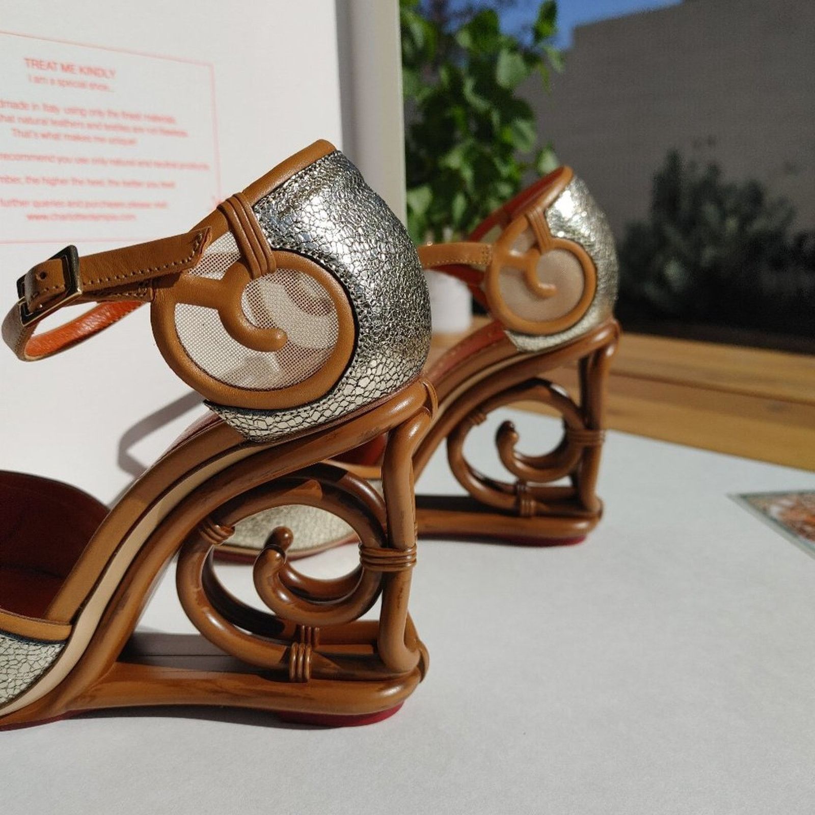 Charlotte Olympia NIB Charlotte Olympia Crackle Silver Leather RATTAN WEDGE 37 Size US 7 / IT 37 - 7 Thumbnail