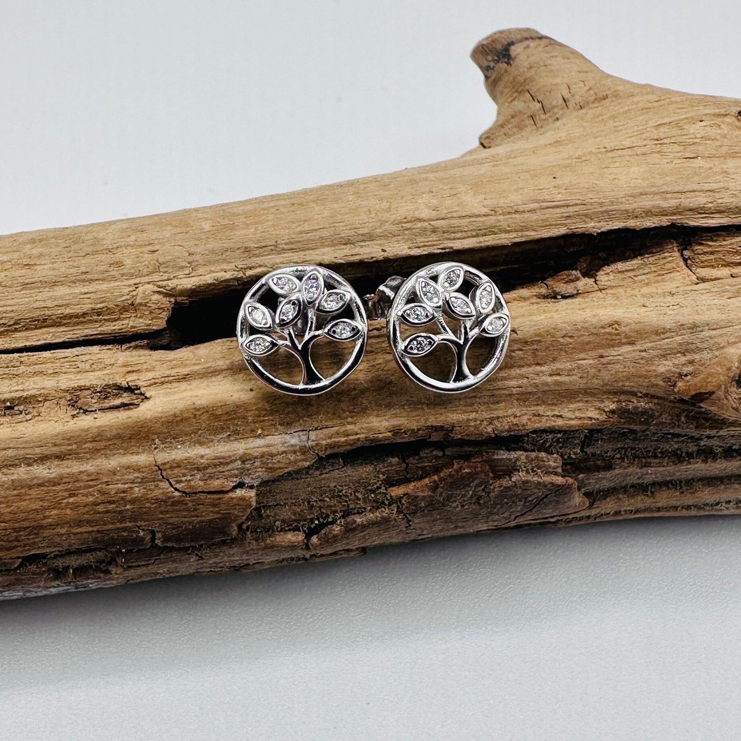 The Unbranded Brand Tree Of Life Sterling Silver CZ Stud Earrings Size ONE SIZE - 2 Thumbnail