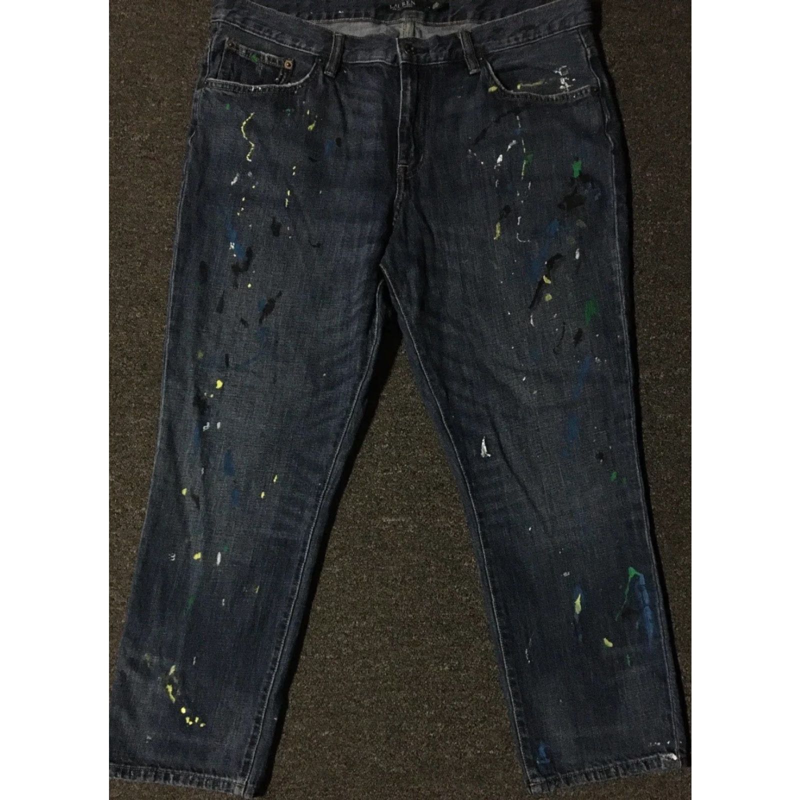 Ralph Lauren Polo Ralph Lauren Paint Splatter Girlfriend Jeans 14 Distress Art Sport Vtg 90s Womens Jeans 14 Blue Size 36" / US 14 / IT 50 - 2 Thumbnail