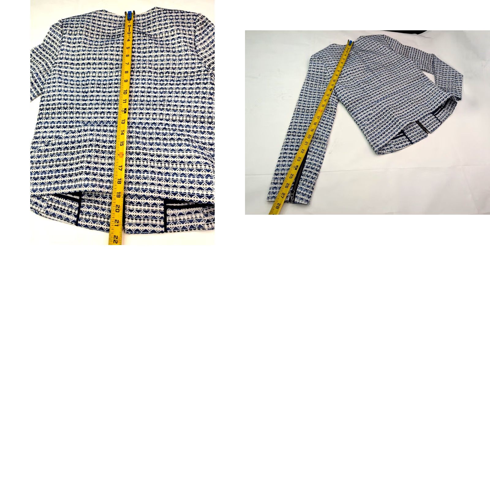 J.Crew J.CREW Blazer Jacket Cropped Blue Geometric Jacquard Womens XS Front Zipper Sleeve Notch Vintage: No Size XS / US 0-2 / IT 36-38 - 9 Thumbnail