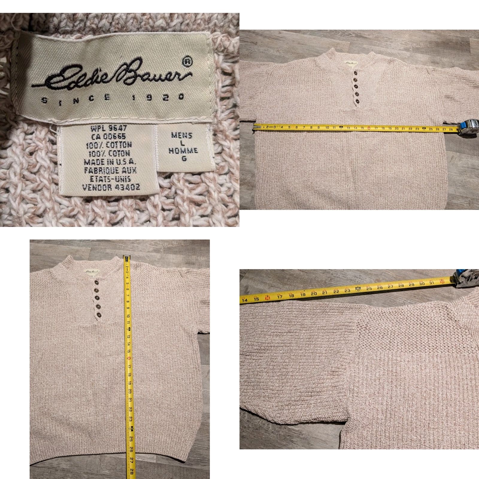 Eddie Bauer VINTAGE Eddie Bauer Chunky Knit Henley Sweater Men's L Beige 90s Fisherman Outdoor Cottagecore Size US L / EU 52-54 / 3 - 8 Thumbnail
