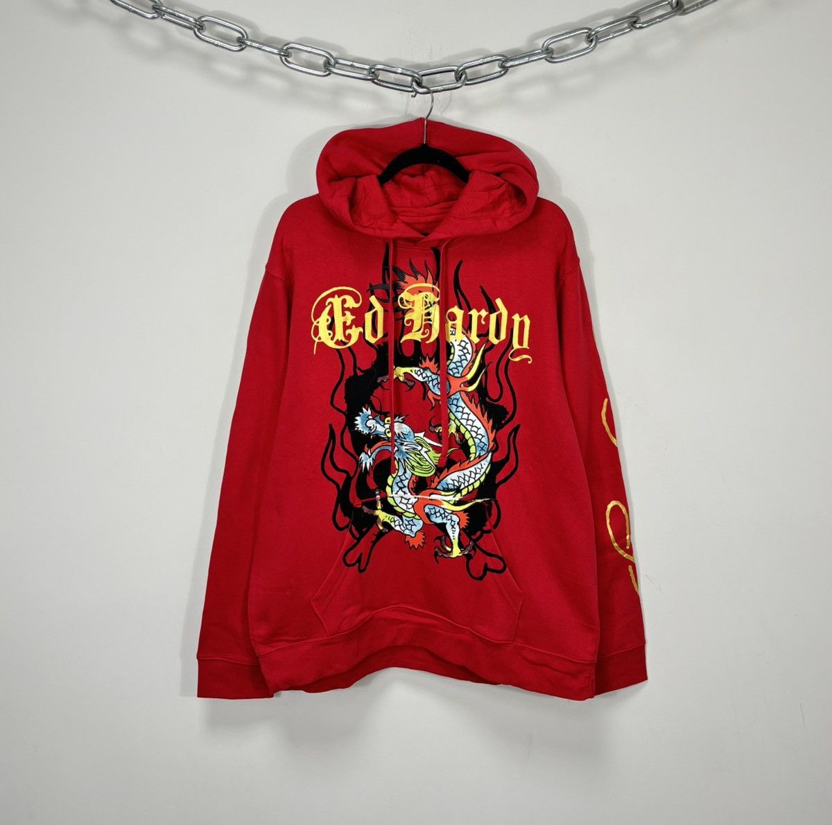 Ed Hardy Ed Hardy NEW Chinese Dragon Fire Tattoo Logo Y2K Red Hoodie Size US XL / EU 56 / 4 - 1 Thumbnail