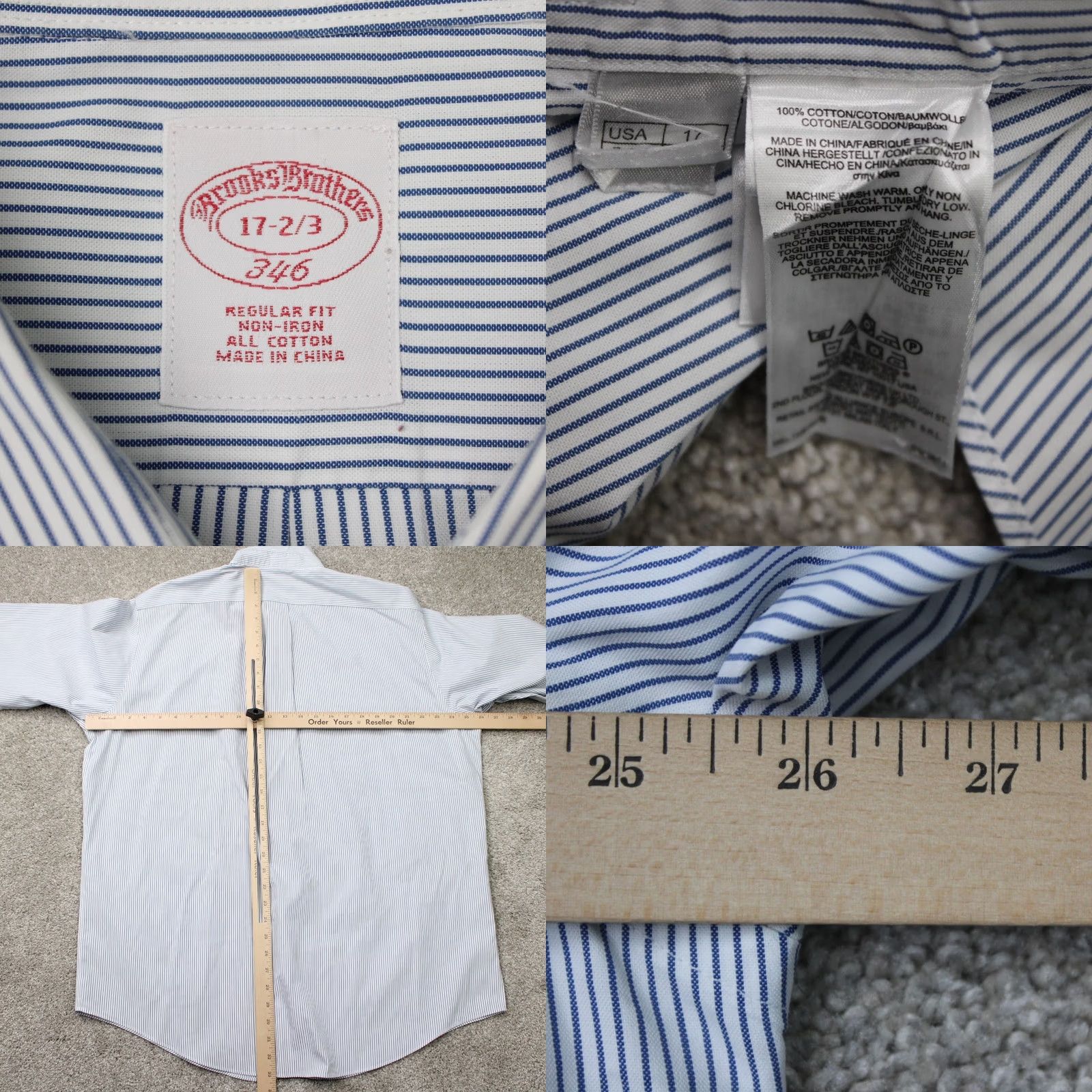 Brooks Brothers Brooks Brothers Dress Shirt Mens 17 2/3 Blue/White Regular Fit Non-Iron L/S Shirt Size 46R - 8 Thumbnail
