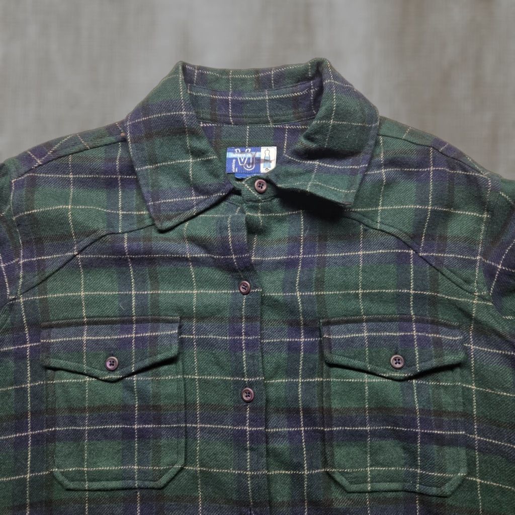 Vintage VINTAGE Venezia Jeans Jacket 2X Women's Plaid Green Flannel Short Zip Button Pockets Retro 80s 90s Casual Womens Size 40" / US 18 - 1 Thumbnail