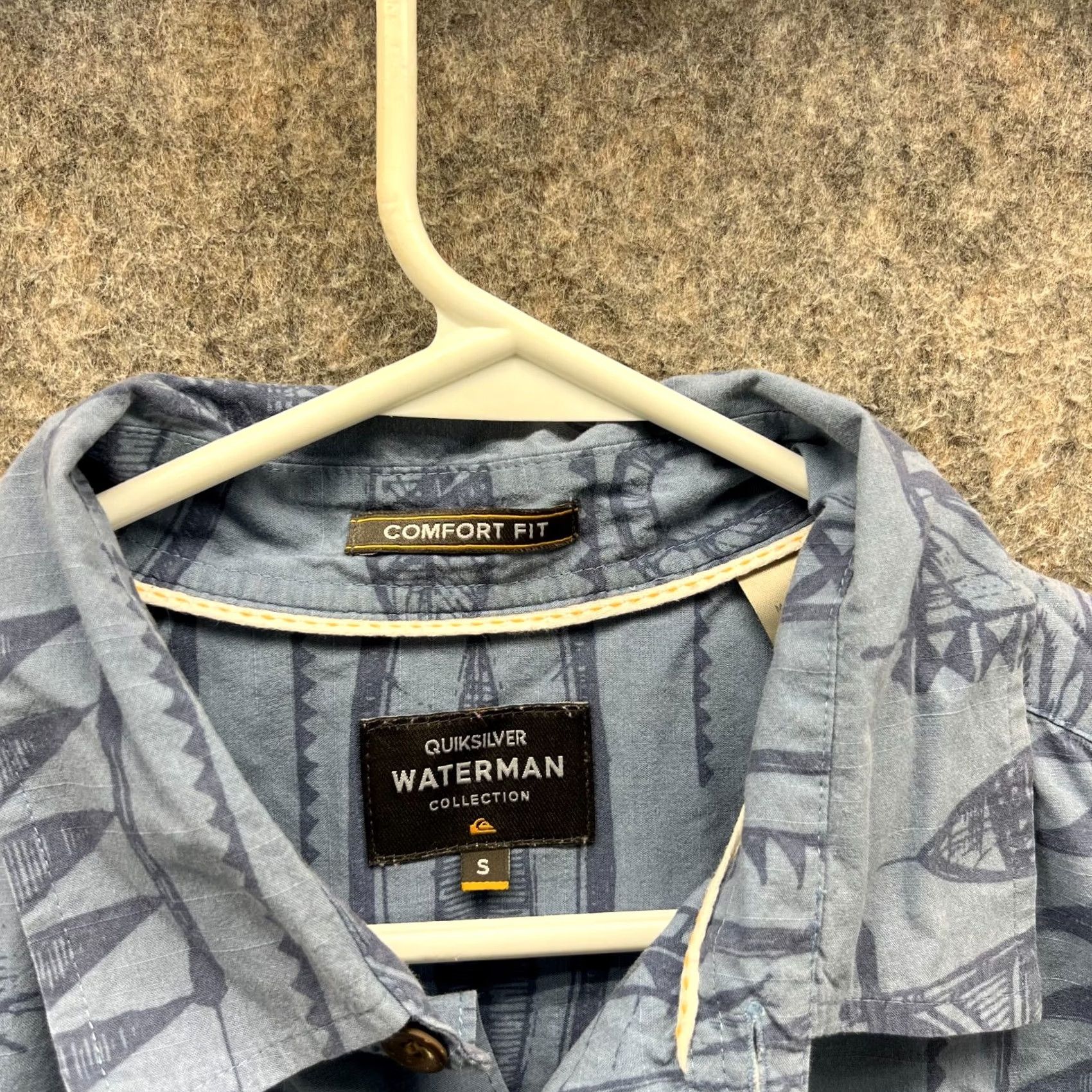 Quiksilver Quiksilver Shirt Men S Blue Hawaiian Button-Down Waterman Floral Short Sleeve Collared Cotton Button-Up, All Seasons, Regular Fit Size US S / EU 44-46 / 1 - 7 Thumbnail