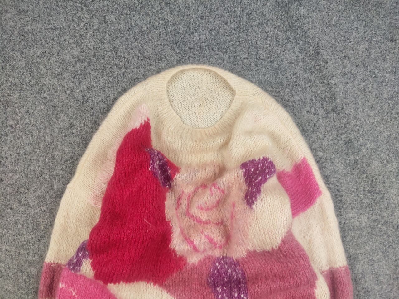 Japanese Brand Vintage 80's Hand knitted Design Mohair Pink Beige Sweater Size XL / US 12-14 / IT 48-50 - 8 Thumbnail