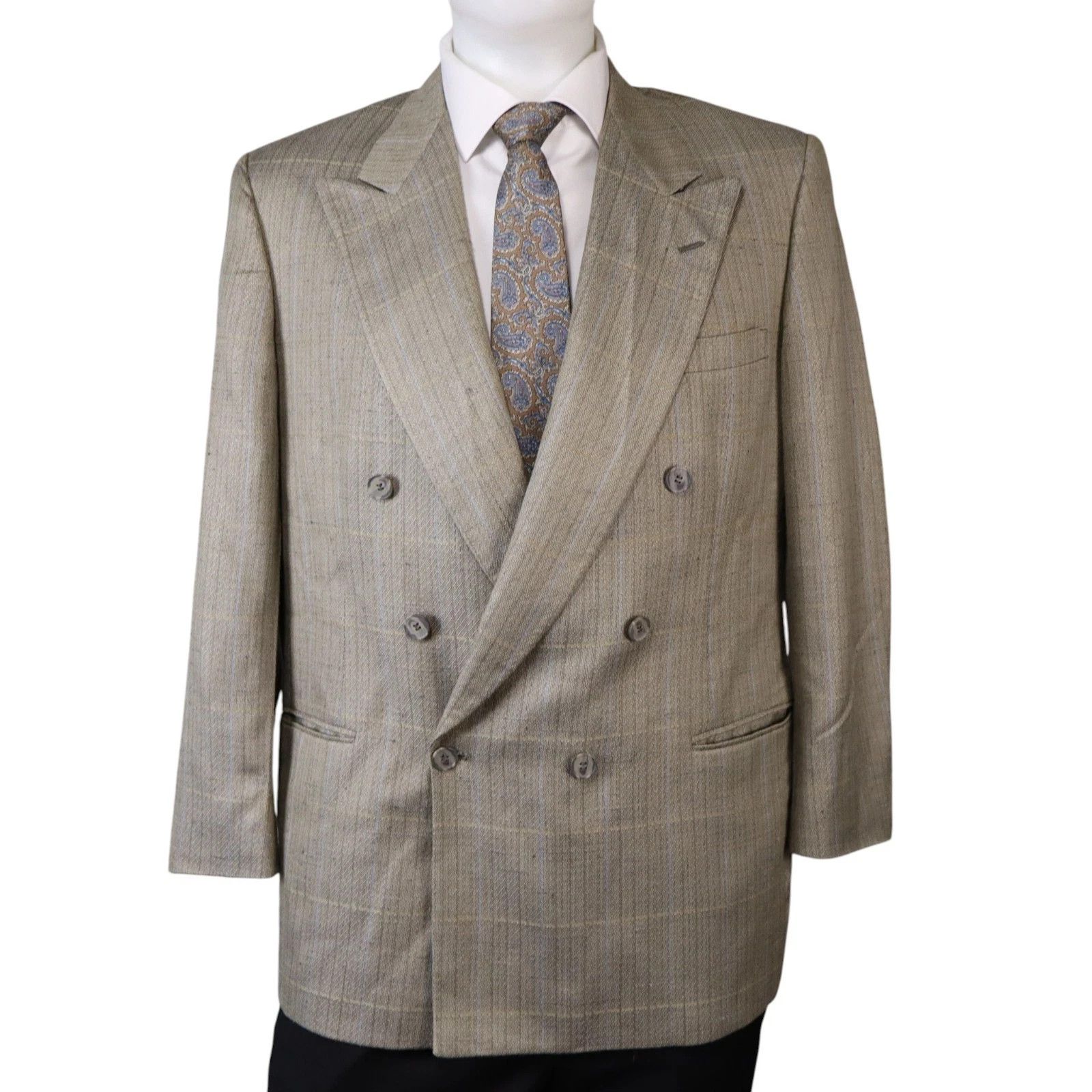 Other Nino Cerruti Double Breasted Blazer Tan Windowpane Wool 42R Size 42R - 2 Thumbnail