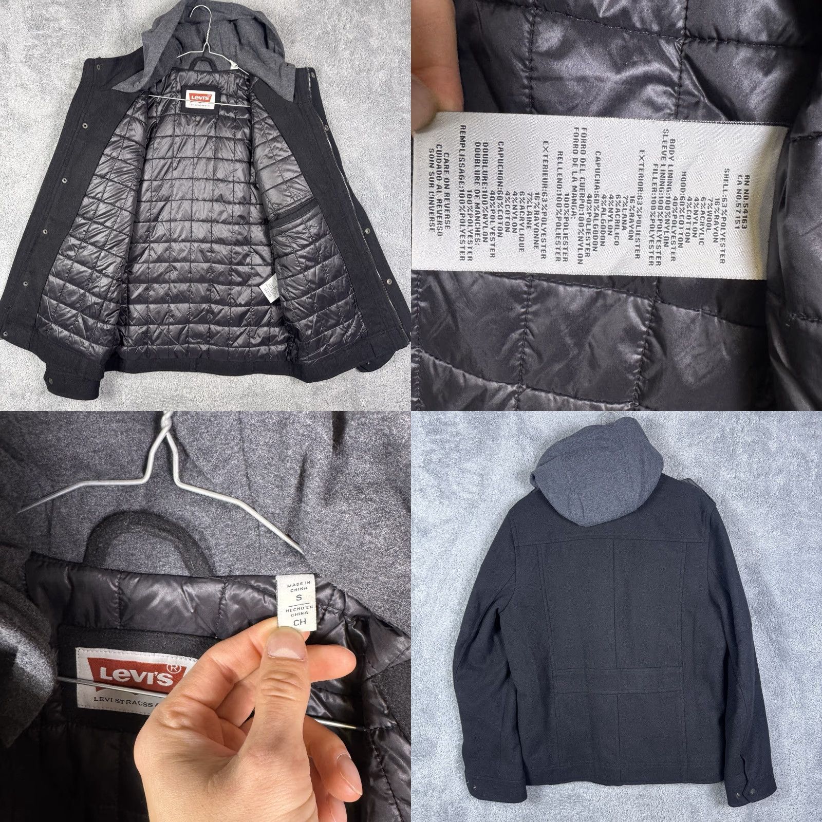 Levi's Levi’s Jacket Men’s S Military Trucker Quilted Wool Blend Pea Coat Full Zip Black Wool Blend Solid City Classic Outdoor Fall Winter 90s Mens Size US S / EU 44-46 / 1 - 8 Thumbnail