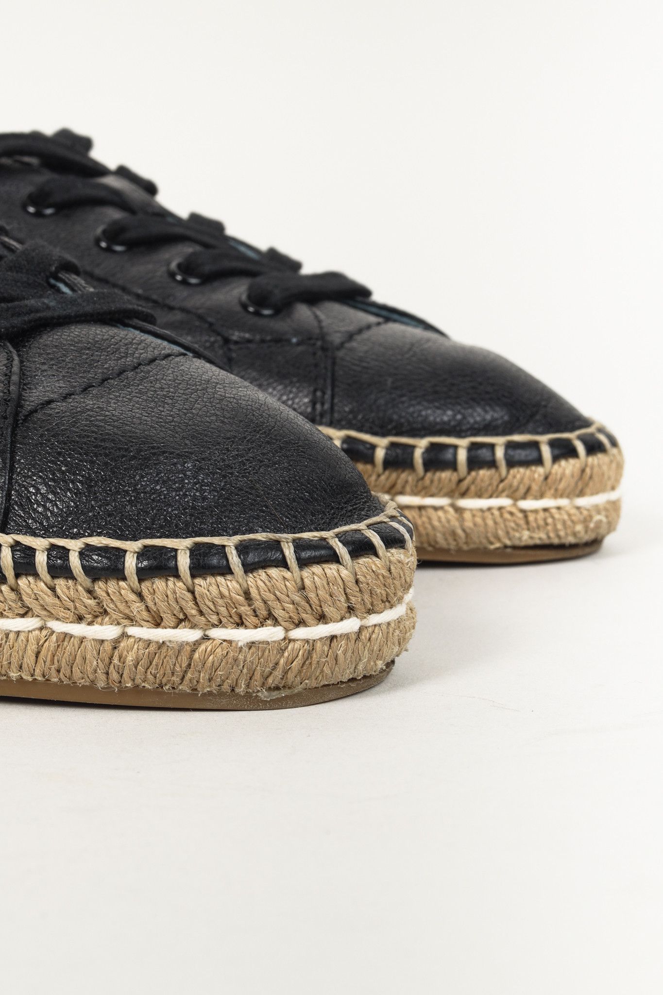 Prada Prada Black Leather Blue Tab Double Jute Platform Espadrille Size US 11 / IT 41 - 7 Thumbnail