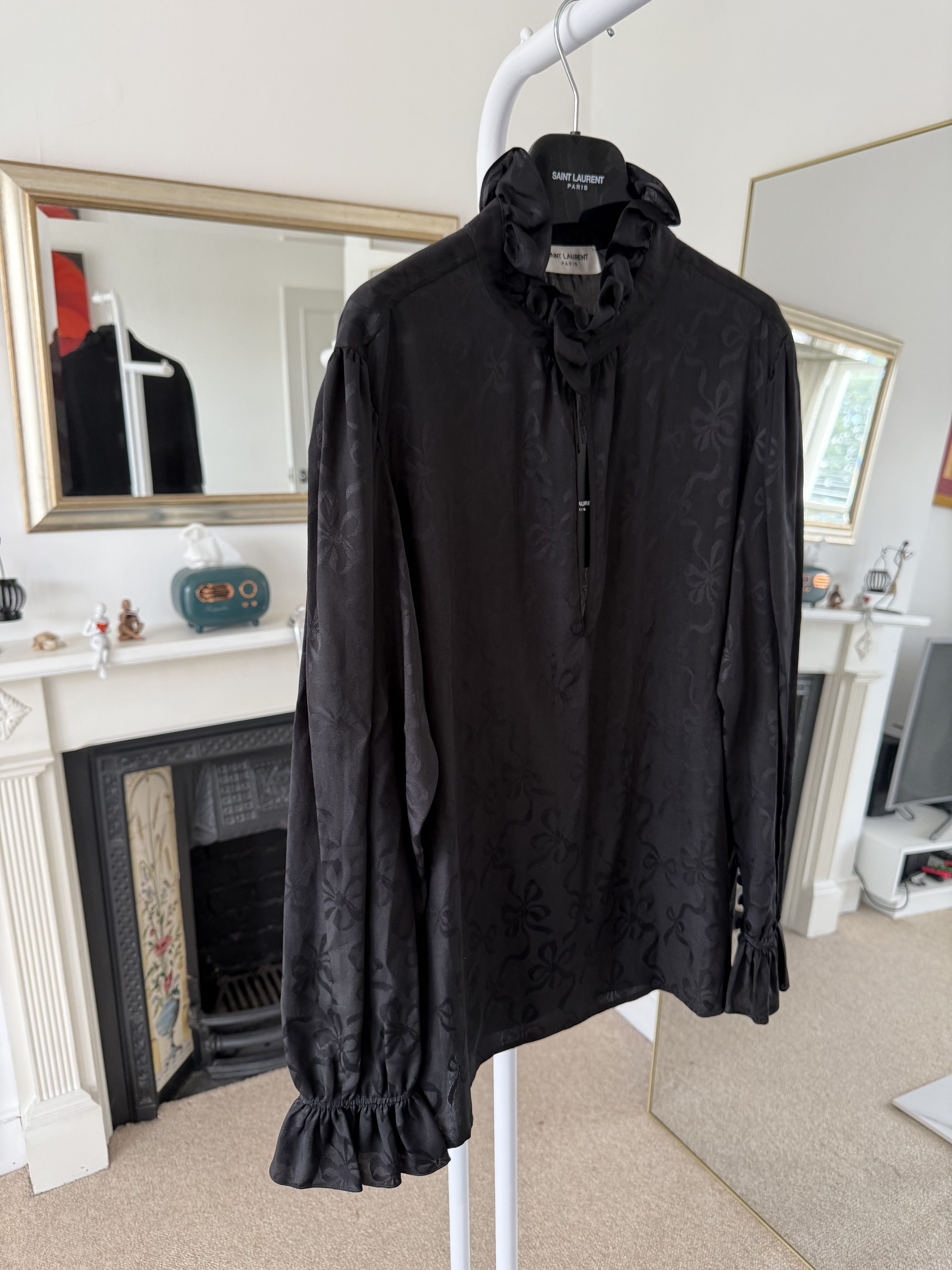 Saint Laurent Paris SS22 Saint Laurent Frilled Blouse in Matte and Shiny Silk Size US XS / EU 42 / 0 - 3 Thumbnail