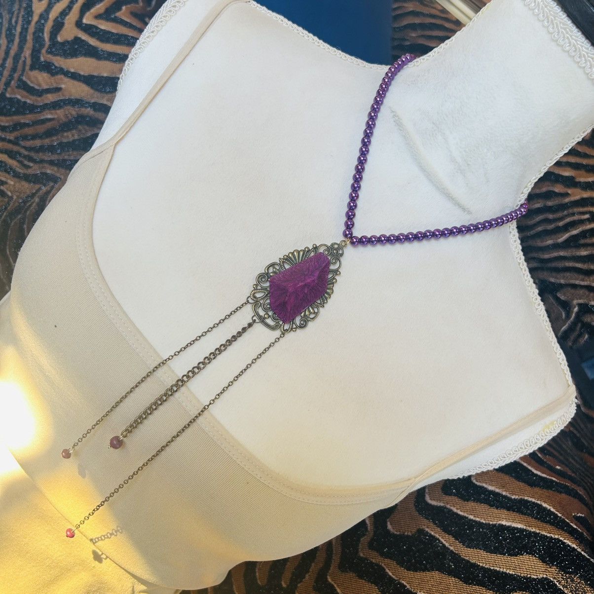 Handmade Handcrafted purple faceted high dome brass filigree necklace Size ONE SIZE - 11 Thumbnail