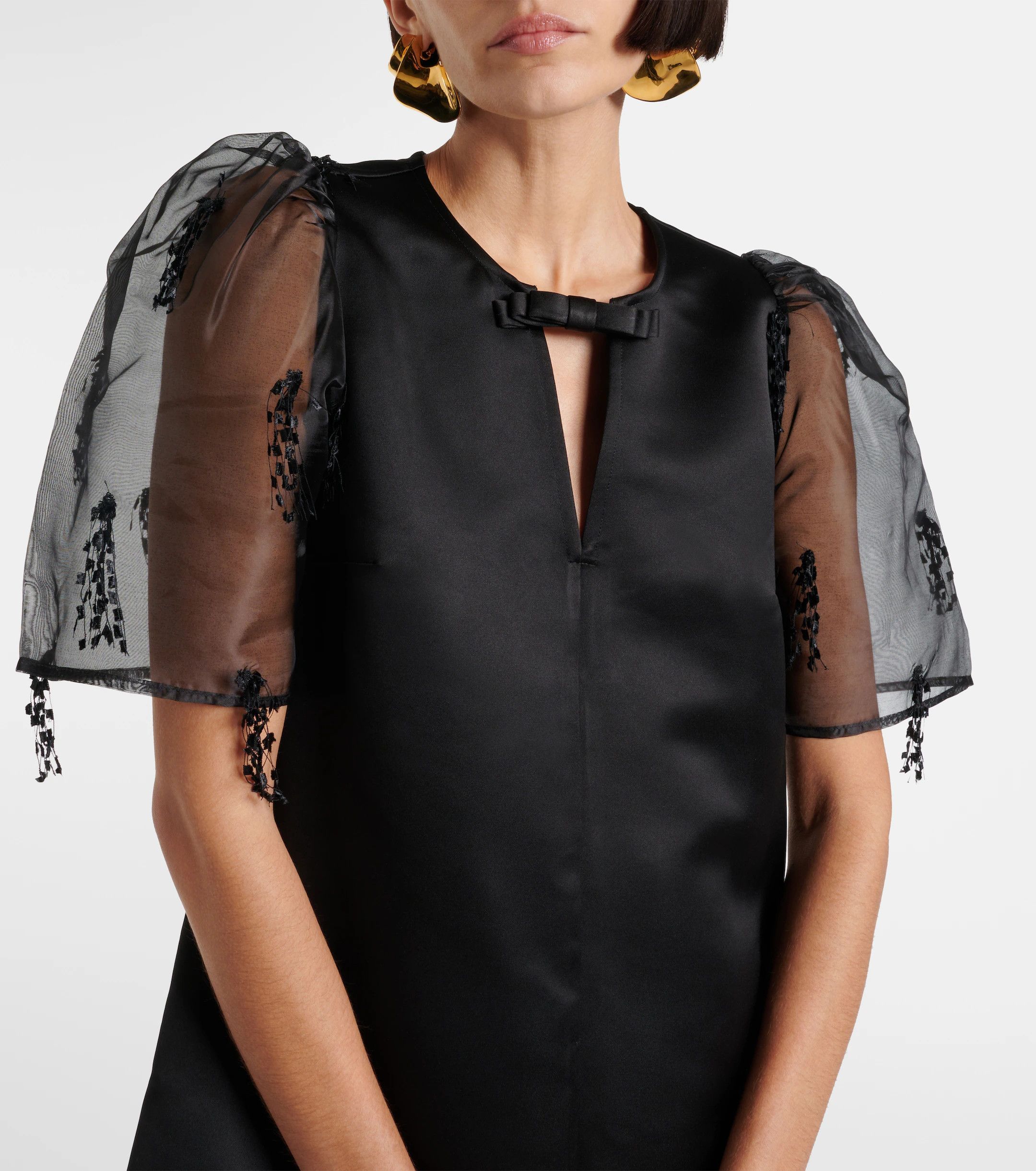 Ganni o1s22i1n0525 Organza-sleeved Midi Dress in Black Size XS / US 0-2 / IT 36-38 - 4 Thumbnail