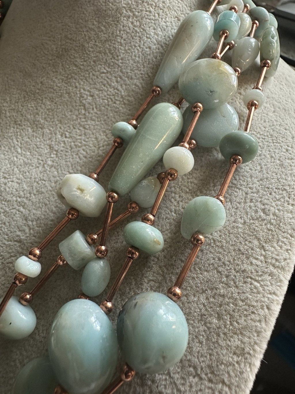 Handmade Multi Strand Amazonite Green Gem Stone Lg. Bead Aqua copper Size ONE SIZE - 5 Thumbnail