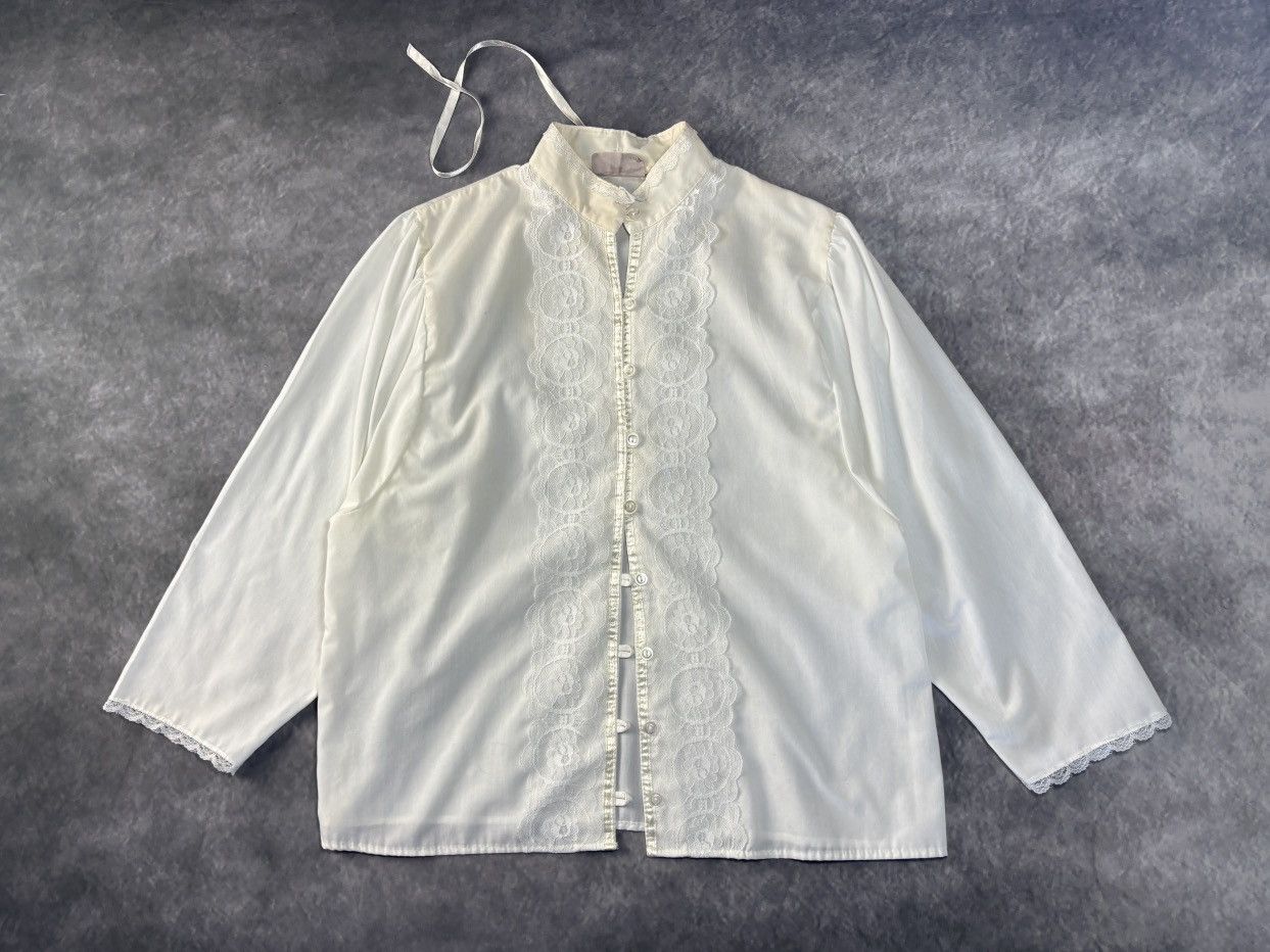 Vintage Lace Trim Victorian Style Vintage Dress Shirt Frilly Elcat Size S / US 4 / IT 40 - 2 Thumbnail