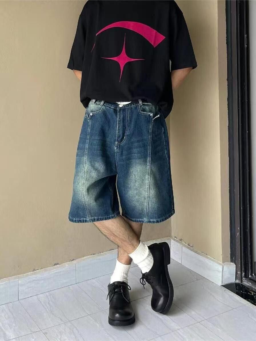 Japanese Brand × Vintage Street washed vintage distressed workwear denim shorts y2k Size US 32 / EU 48 - 1 Thumbnail