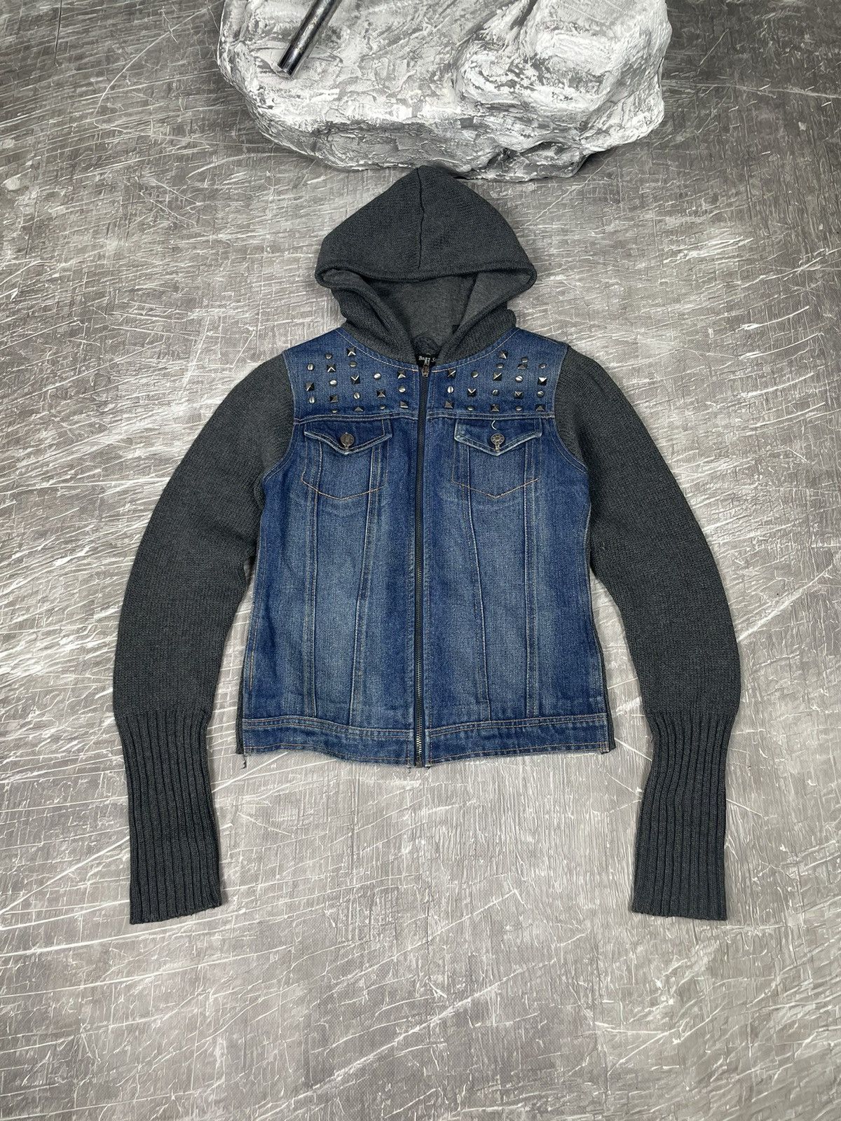14th Addiction × Japanese Brand × Seditionaries Y2K Vintage Punk Metal Rivets Knit/Denim Zip Jacket Size US S / EU 44-46 / 1 - 1 Thumbnail