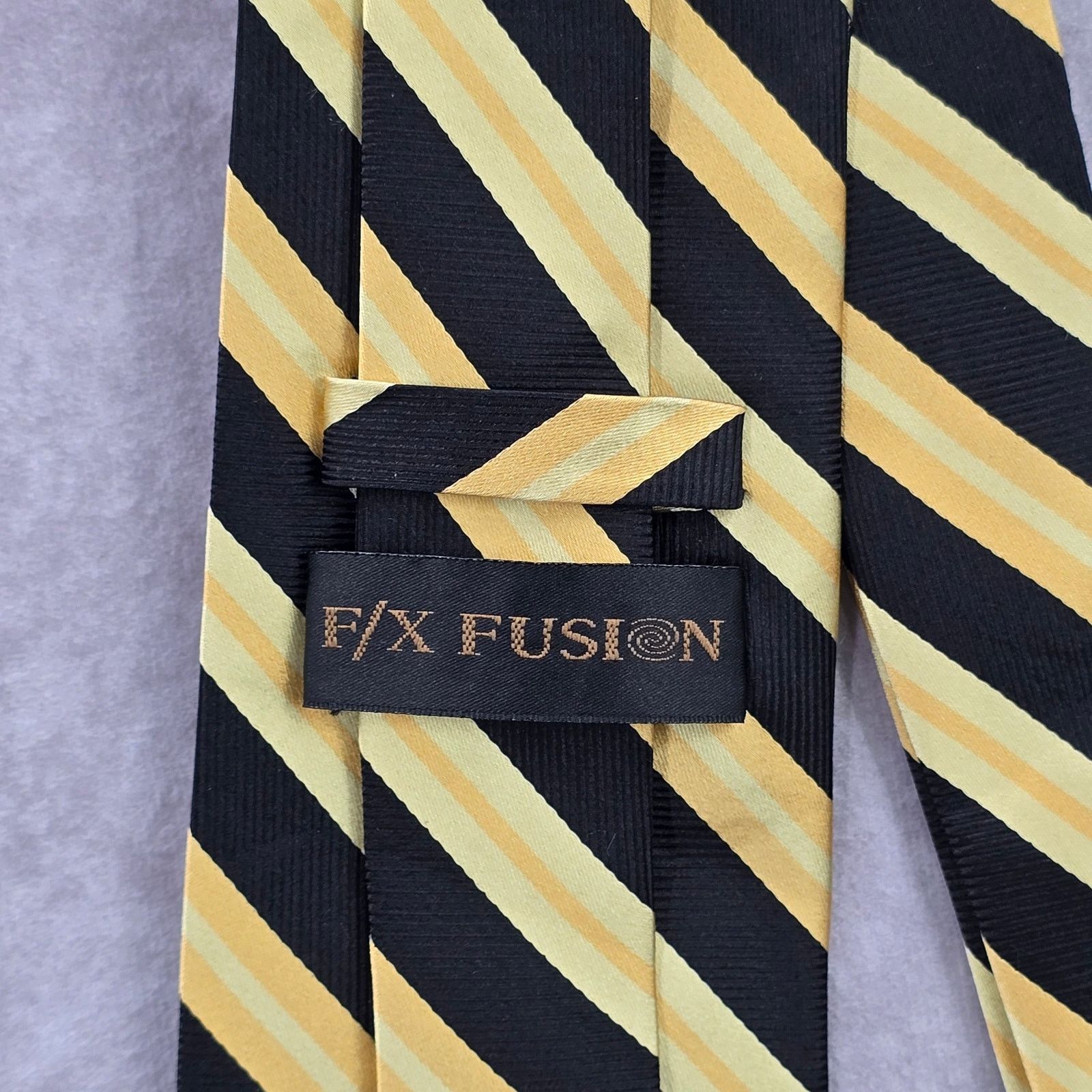 Other F/X Fusion Yellow Black Stripe Silk Extra Long Neck Tie Size 32 - 4 Thumbnail