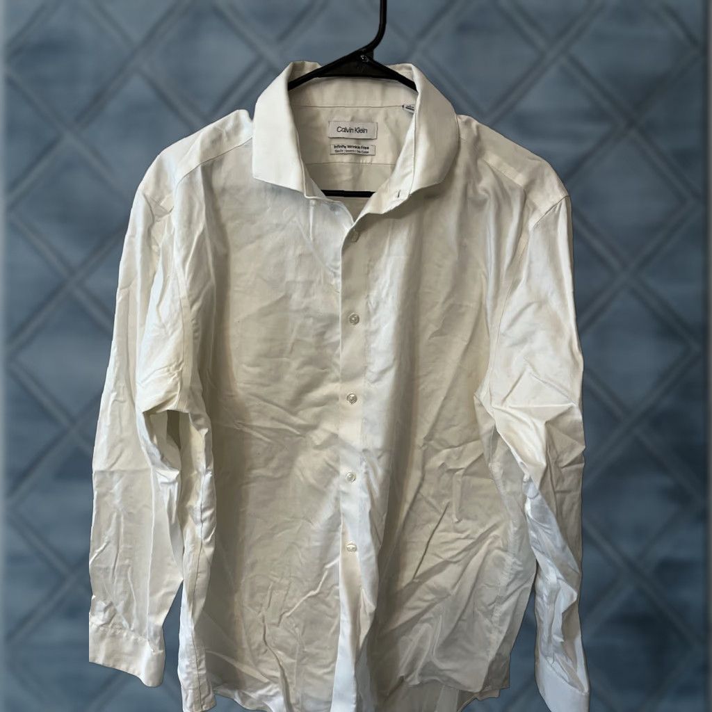 Calvin Klein Calvin Klein Infinite Wrinkle Free Mens 16.5 Button Up Long Sleeve Dress White L Shirt Size US XL / EU 56 / 4 - 1 Thumbnail