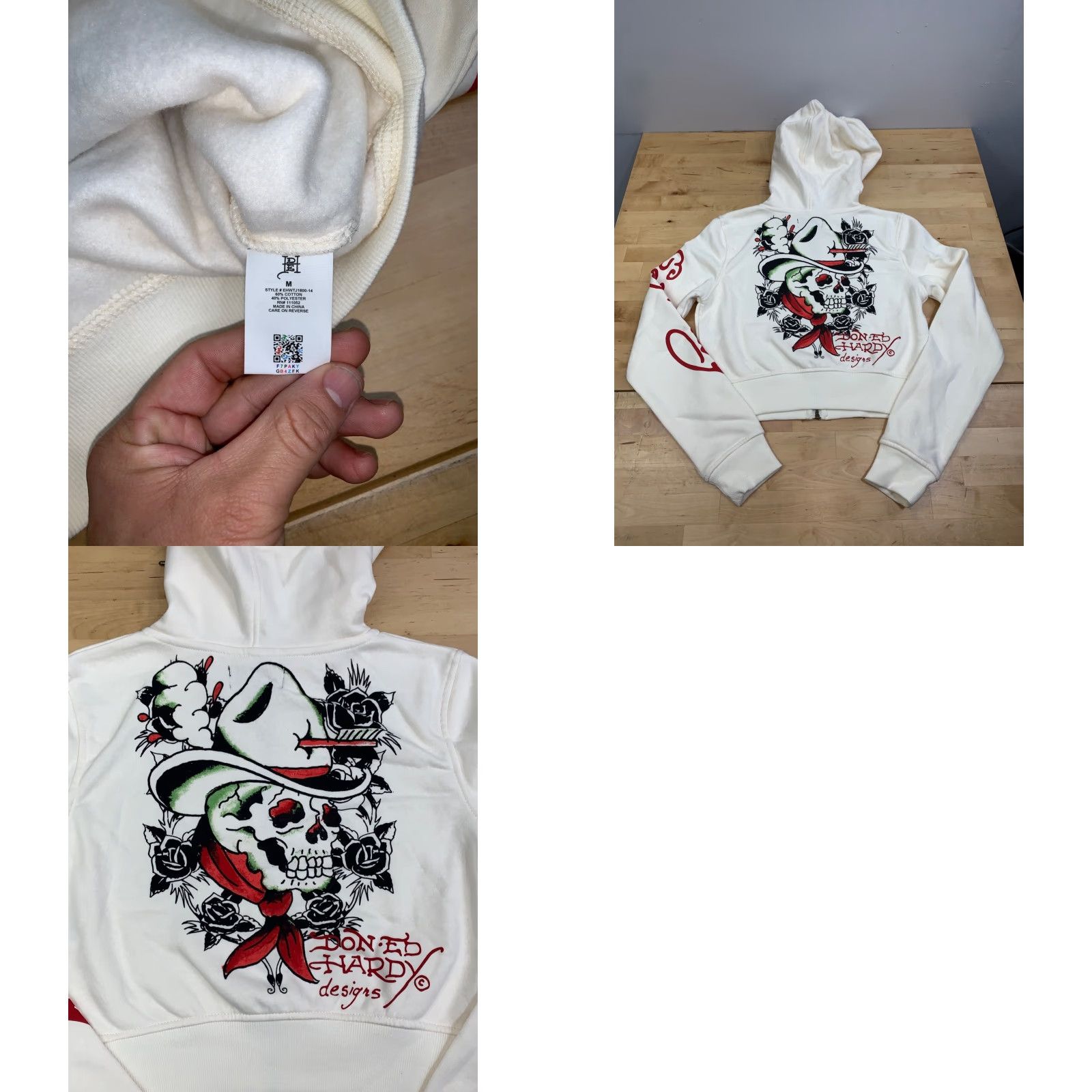 Ed Hardy NWOT Ed Hardy Horse Hoodie Womens M Ivory Zip Full Zip Hooded Lamp Logo 12688 Size M / US 6-8 / IT 42-44 - 8 Thumbnail
