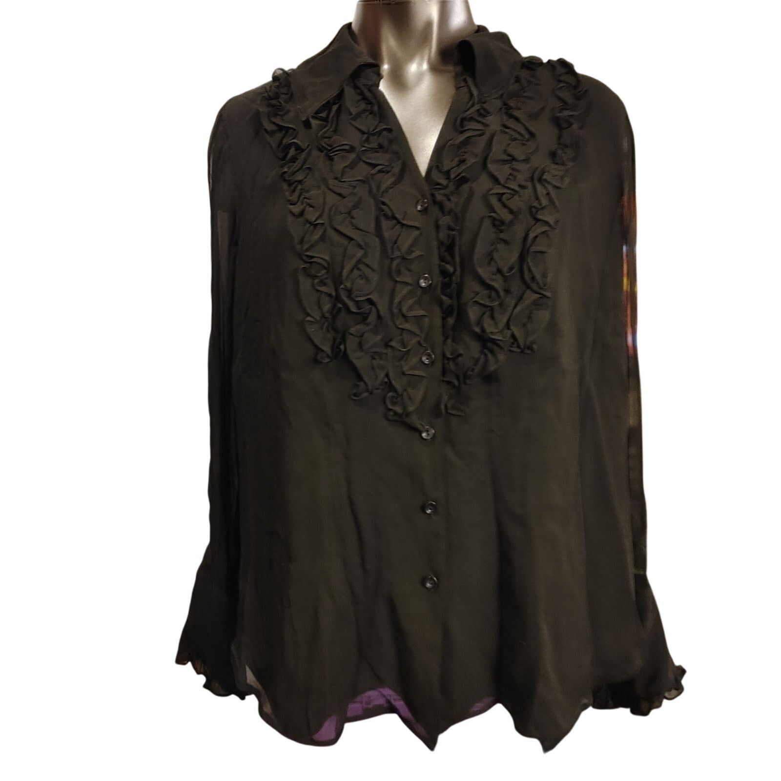 Coldwater Creek Coldwater Creek Womens 1X Black Sheer Blouse Top Frill Front Size XL / US 12-14 / IT 48-50 - 1 Thumbnail