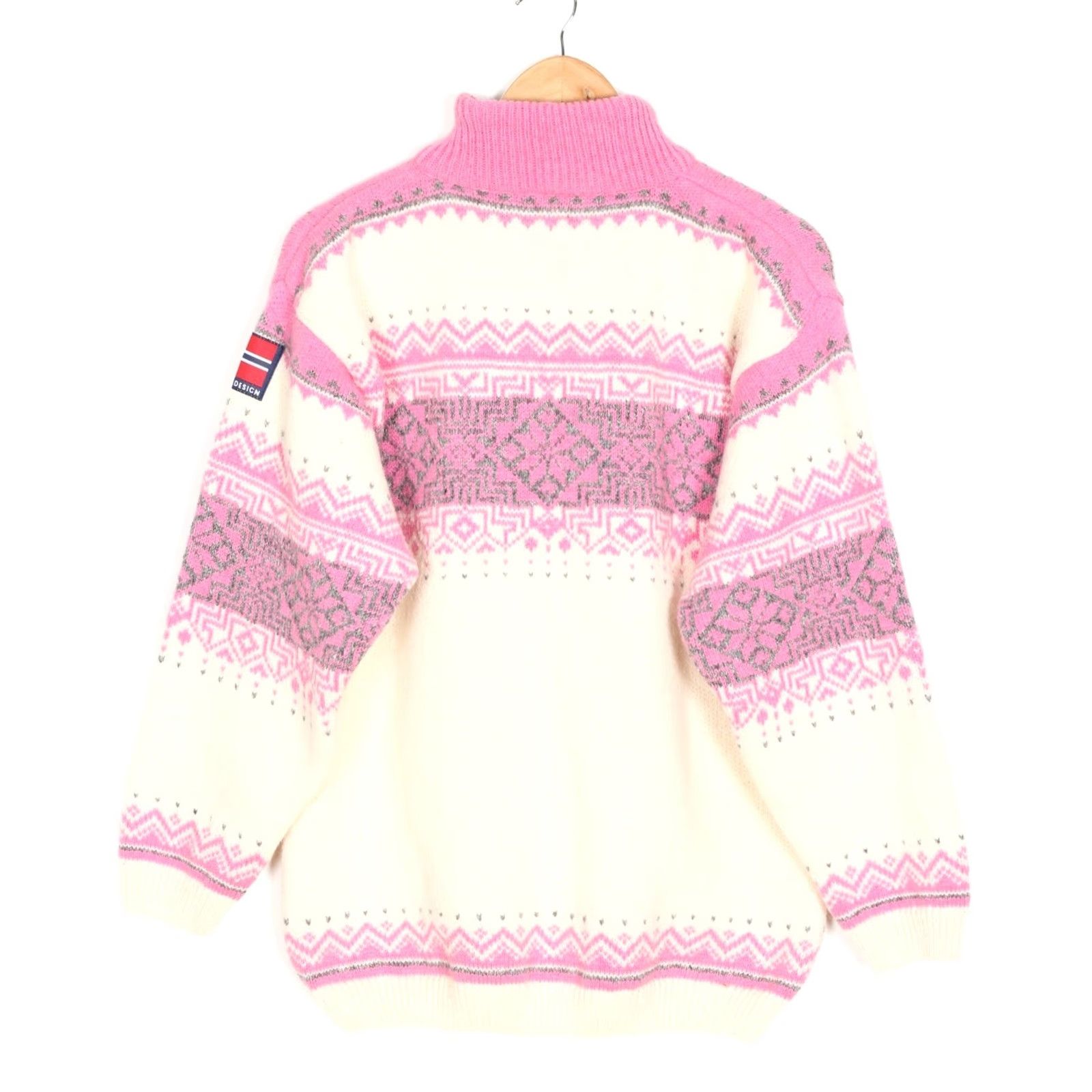 SAS ASA GJESTAL SPINNERI Norway Nordic Fair Isle Zip Neck Wool Jumper Sweater Men M White / Pink Knit 1/4 Zip All Seasons Classic Designer Jumpers Mens Size US M / EU 48-50 / 2 - 2 Thumbnail
