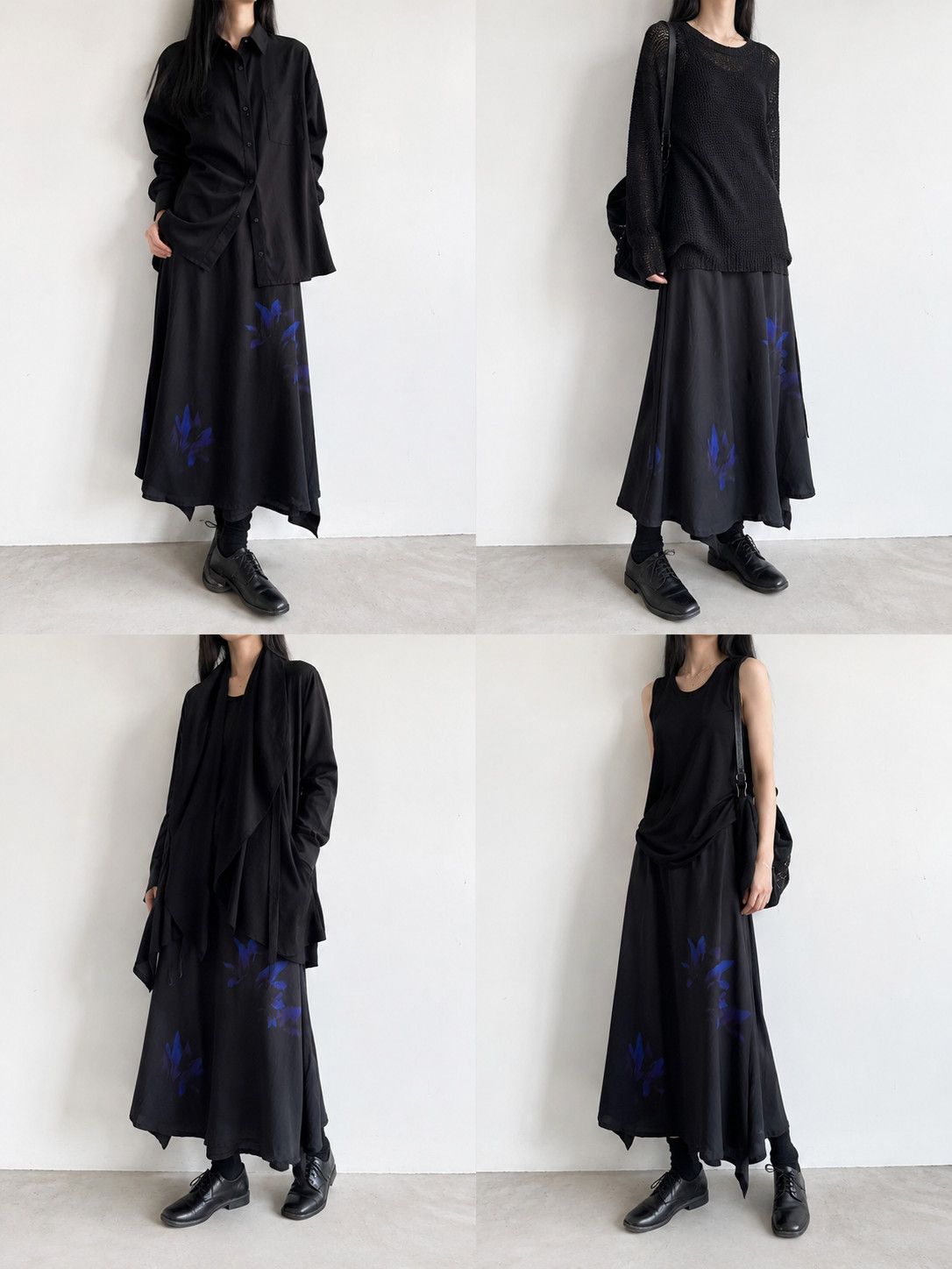 Yohji Yamamoto Yohji Yamamoto - Blue Lilies Print Skirt With Side Gathers Size 37" - 6 Thumbnail