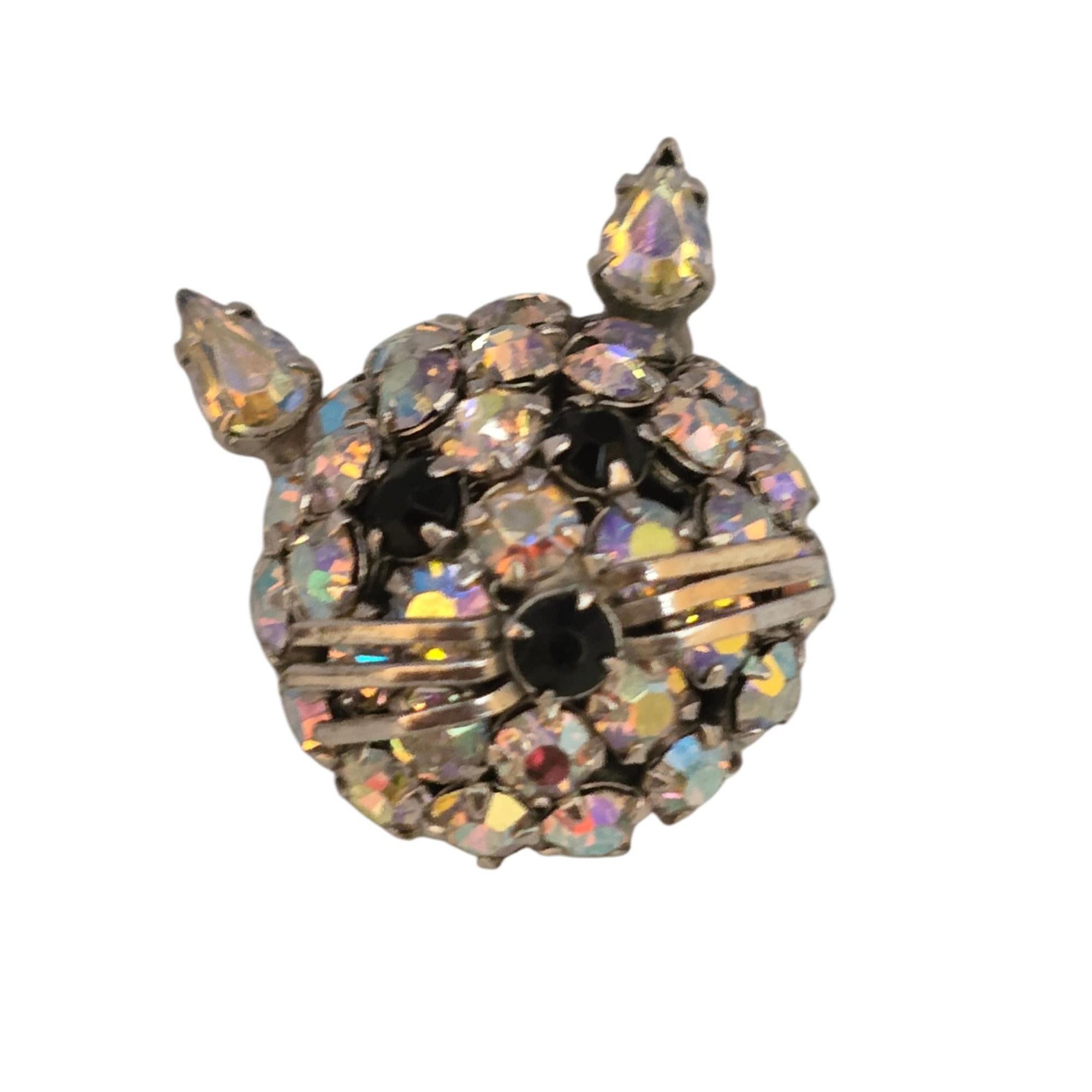 Vintage Vintage Warner Rhinestone Cat Face Brooch (A7419) Size ONE SIZE - 1 Thumbnail