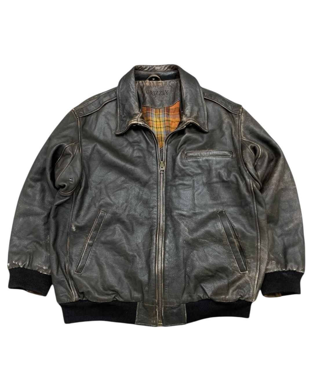 Genuine Leather Vintage Grizzly Leather Bomber Jacket Distressed 90s Size US L / EU 52-54 / 3 - 1 Thumbnail