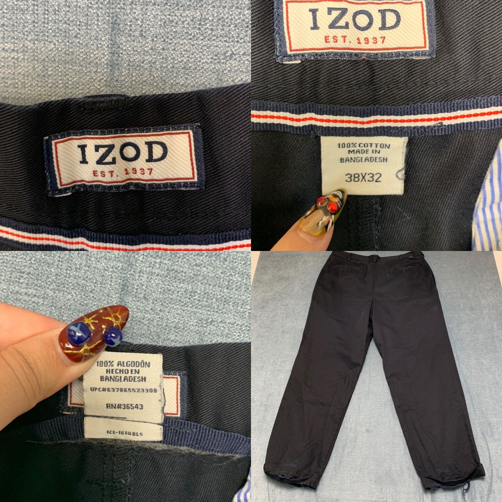 Izod Izod Heritage Chino Pants Men 38x32 Black Cotton Pleated Straight Leg Cuffed Hem Size US 38 / EU 54 - 8 Thumbnail
