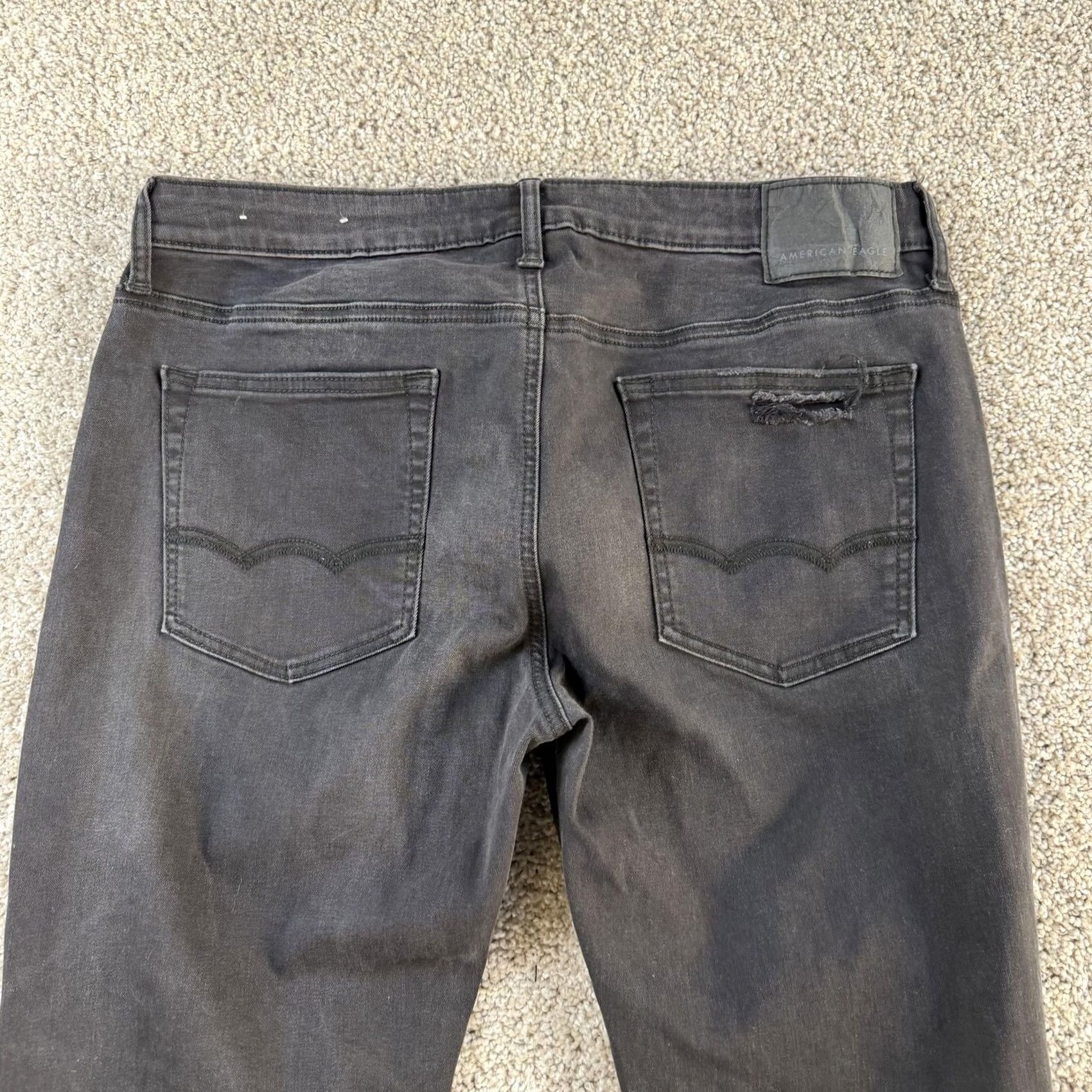 Vintage American Eagle Jeans Mens 34x32 Charcoal Black Denim Slim Tapered Distressed Size US 34 / EU 50 - 3 Thumbnail