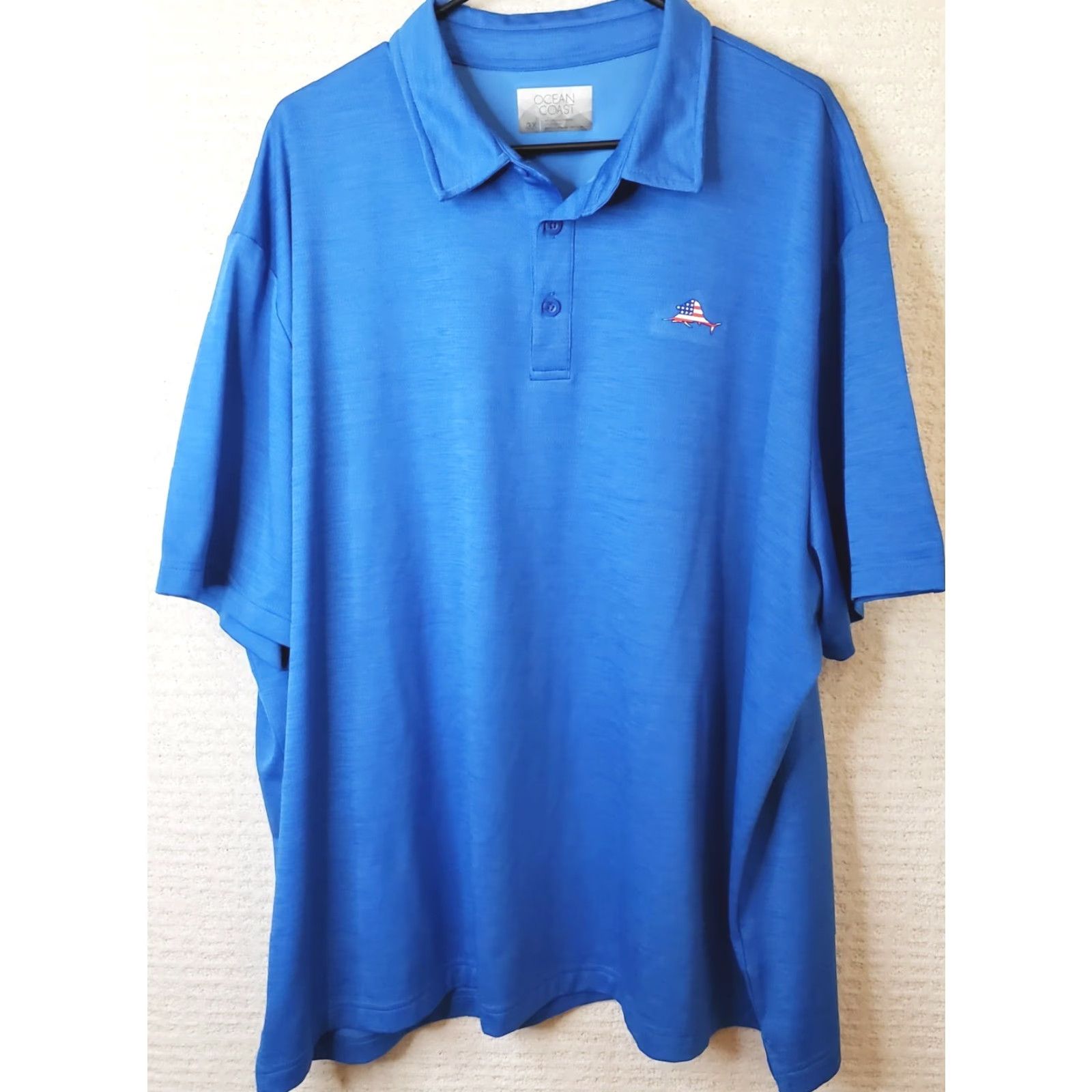 Vintage Ocean & Coast Polo Shirt Men's 3XL Blue Short Sleeve Collared Button Front Fish Logo Pattern Heathered Regular Fit Shirt Size US XXL / EU 58 / 5 - 2 Thumbnail