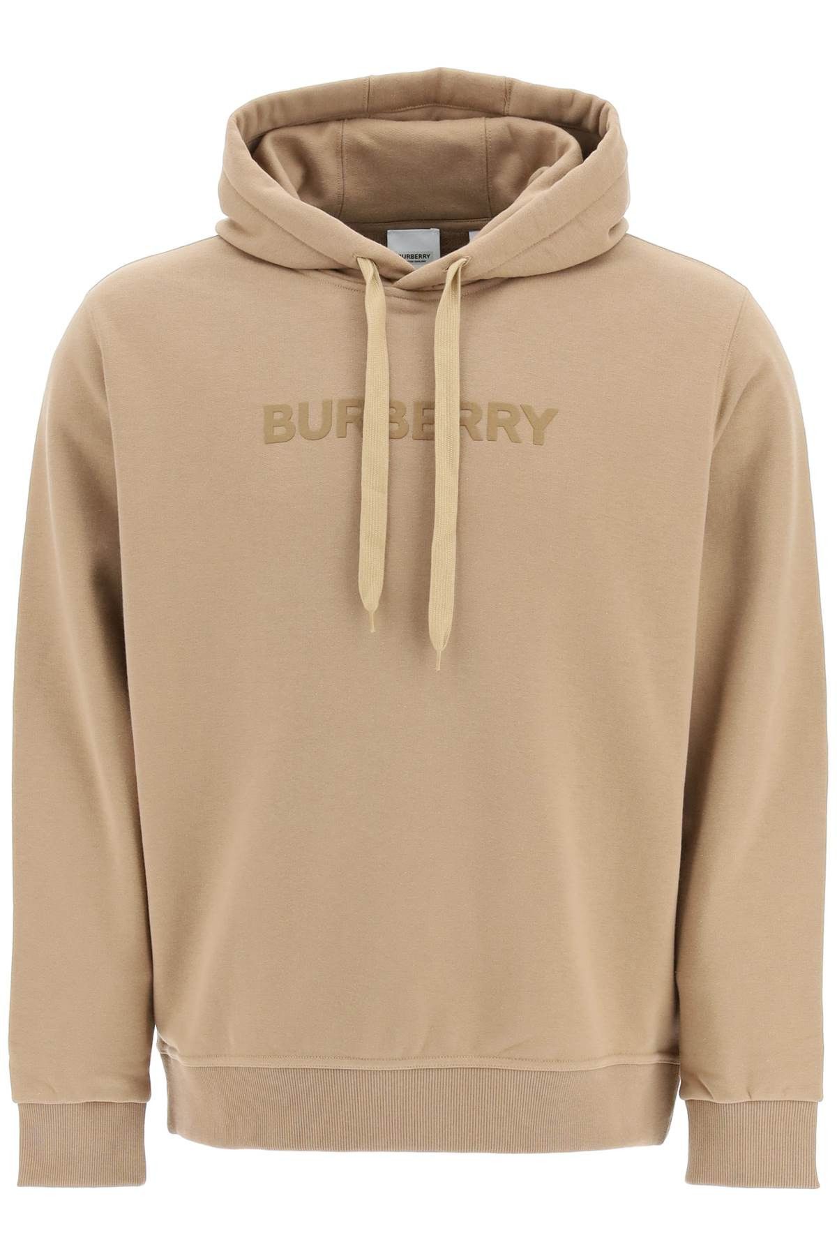 image of Burberry Logo Print Ansdell Hoodie in Camel, Men's (Size XL)