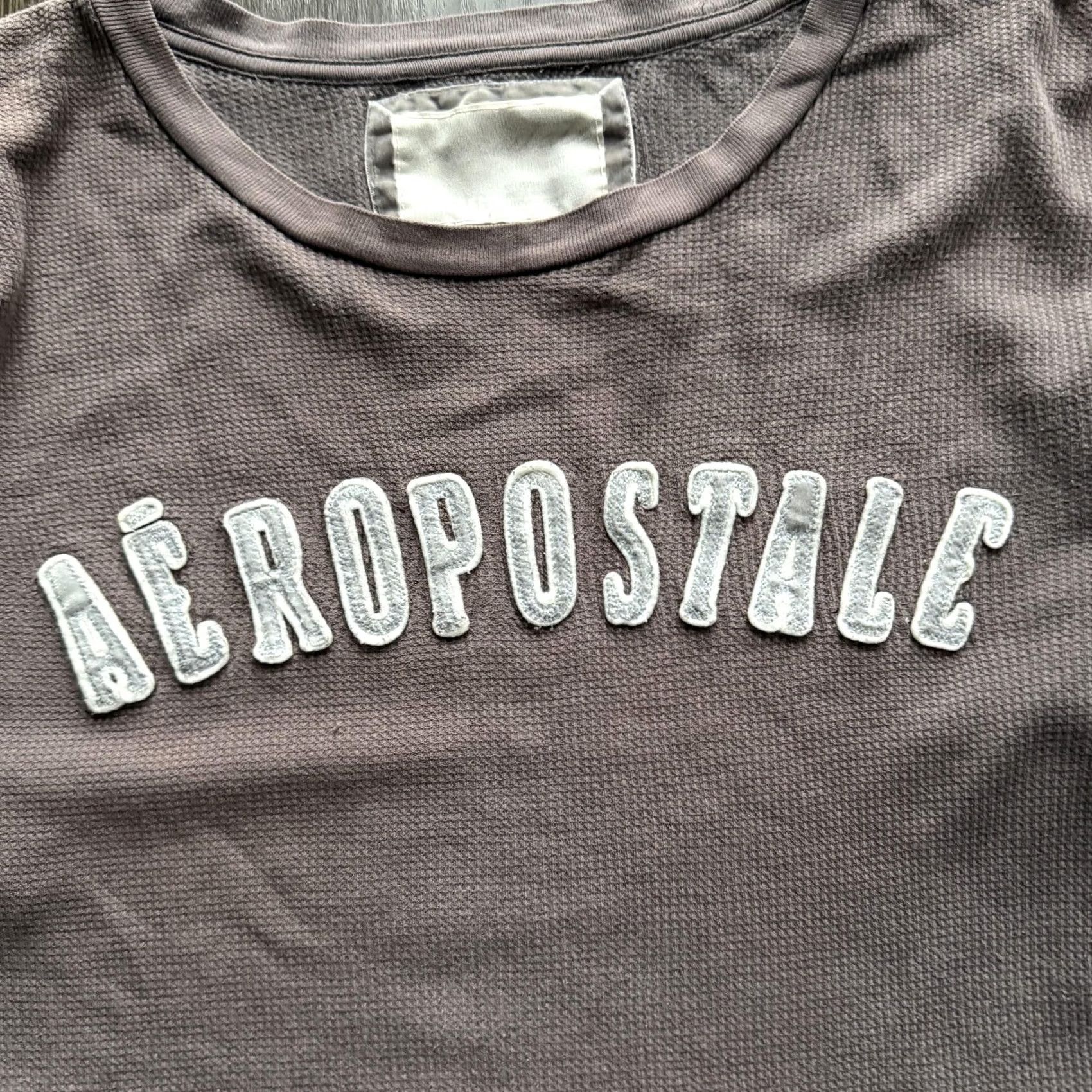Vintage Y2K Aeropostale Thermal Shirt Womens XL Brown Waffle Knit 3/4 Sleeve Logo Top Size XL / US 12-14 / IT 48-50 - 4 Thumbnail