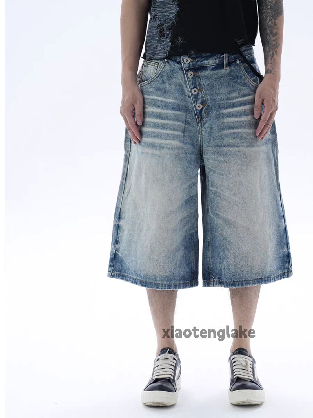 パンツ Washed Distresed Denim Shorts opium swag Jean zx washed faded loose flared opium y2k shorts | Grailed