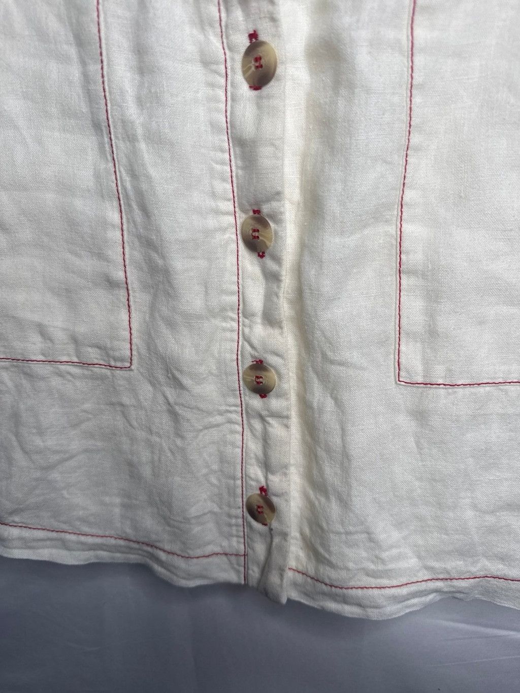 Anthropologie NWOT Anthropologie Amadi 100% linen red stitching skirt sz S Size 28" / US 6 / IT 42 - 3 Thumbnail