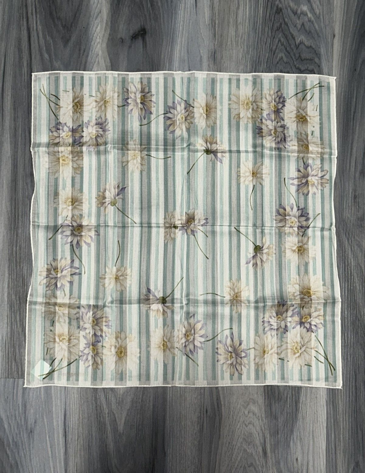 Yves Saint Laurent YSL Vintage Mint & White Striped Floral Cotton Handkerchief Size ONE SIZE - 8 Thumbnail