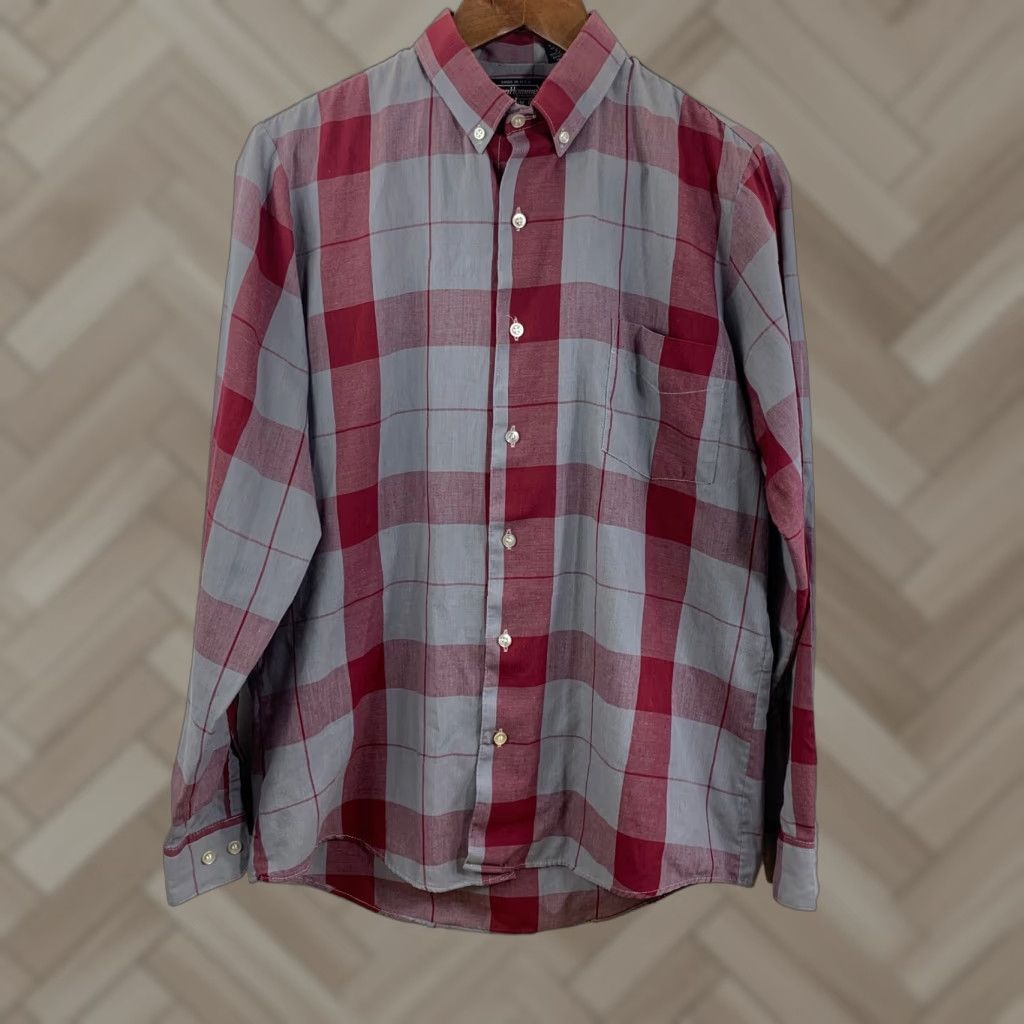 Vintage VINTAGE BonHomme Shirt Men's M 90s Red/Gray Geometric Button Down Collar Long Sleeve Made in USA #1844 Size US M / EU 48-50 / 2 - 1 Thumbnail
