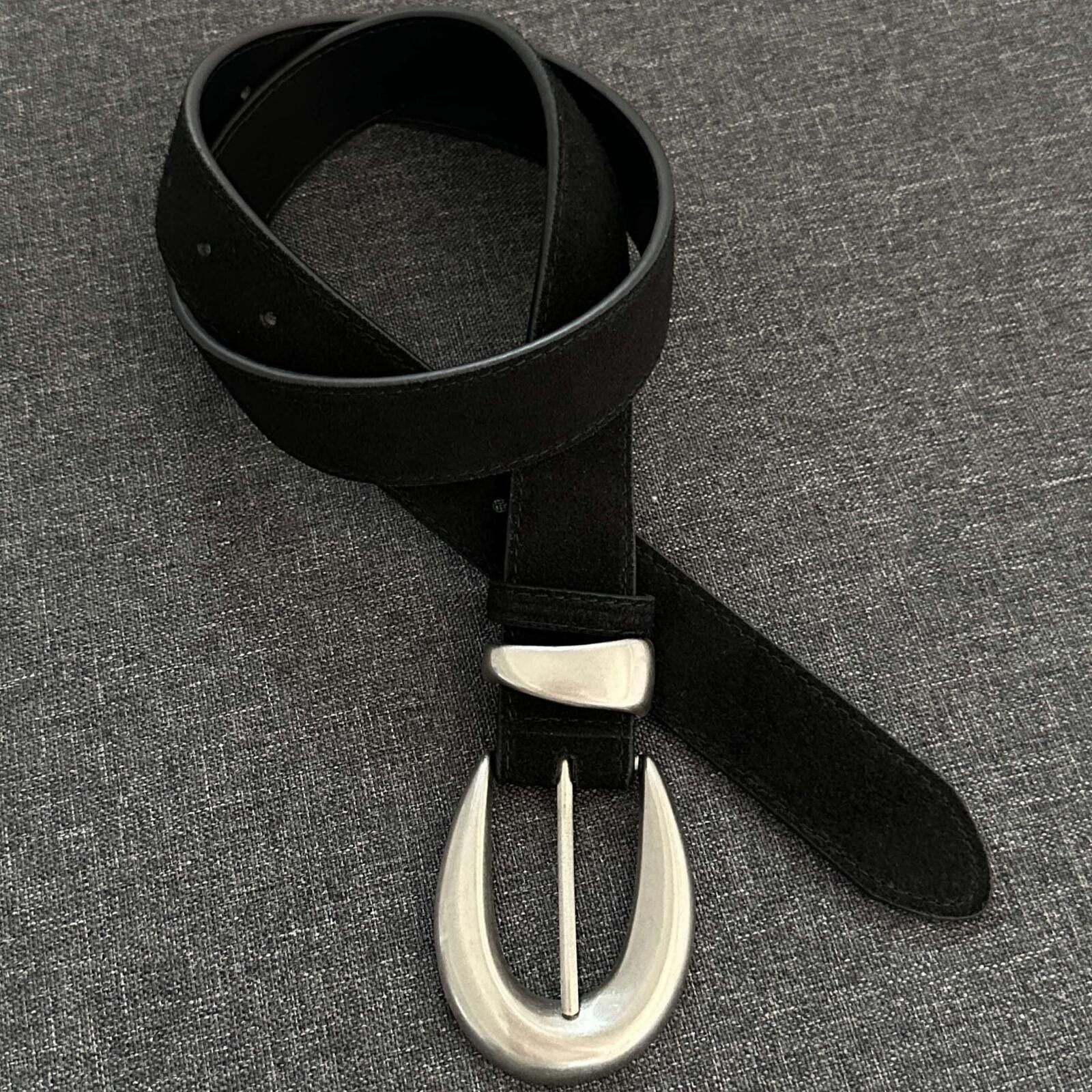 Other Suede Genuine Leather Belt | Minimal Black Silver Buckle Size ONE SIZE - 1 Thumbnail