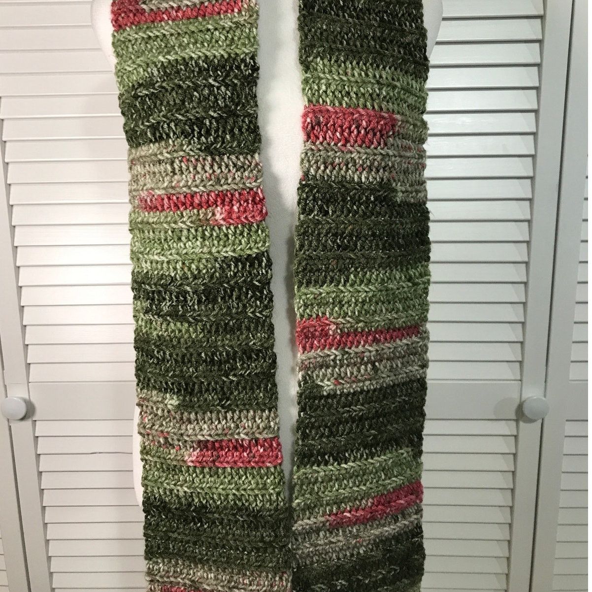 Handmade NWT Handmade Crocheted Green Multicolor Beanie Scarf 62” Size ONE SIZE - 3 Thumbnail