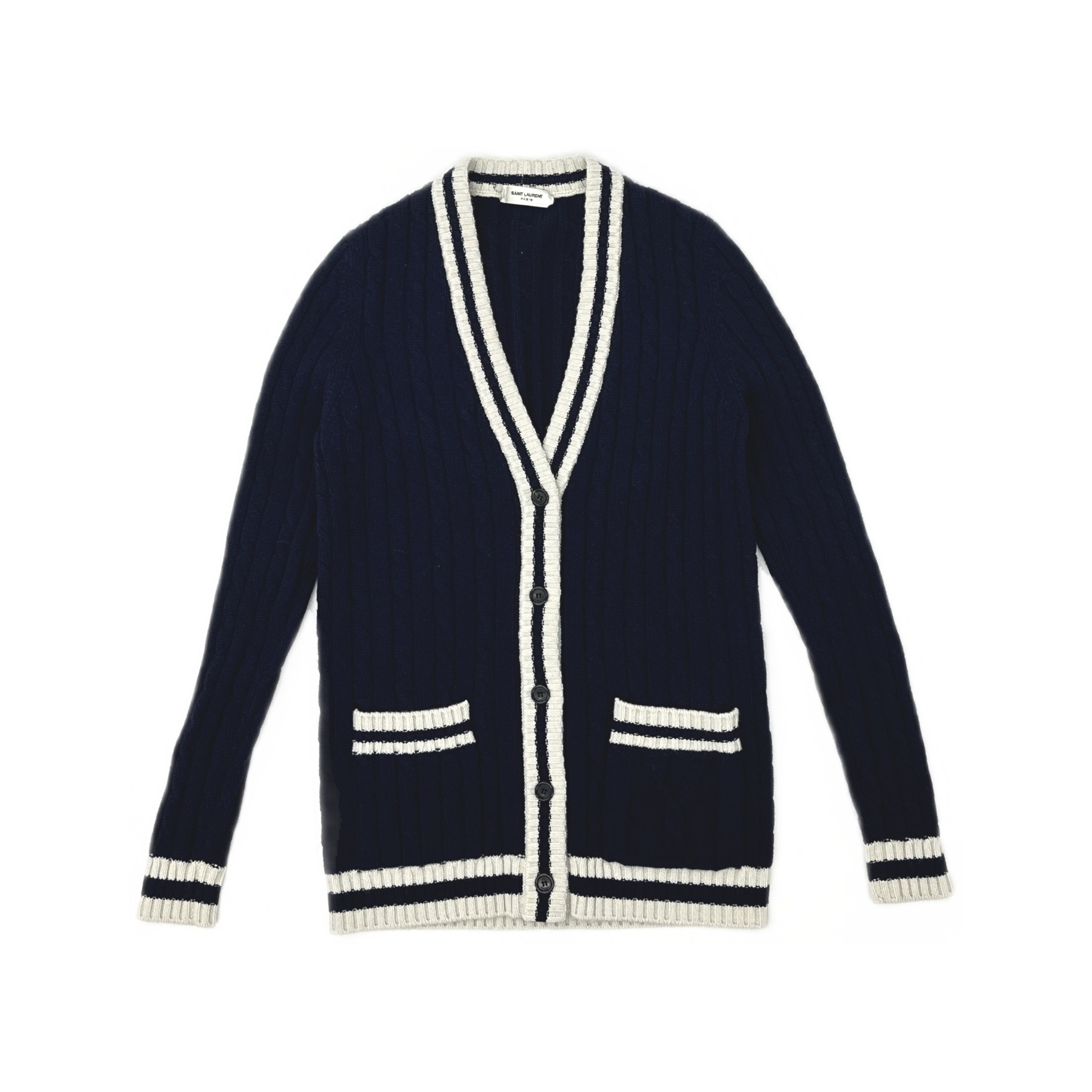 Saint Laurent Paris Saint Laurent Striped V-Neck Cardigan Size XS Size XS / US 0-2 / IT 36-38 - 1 Thumbnail
