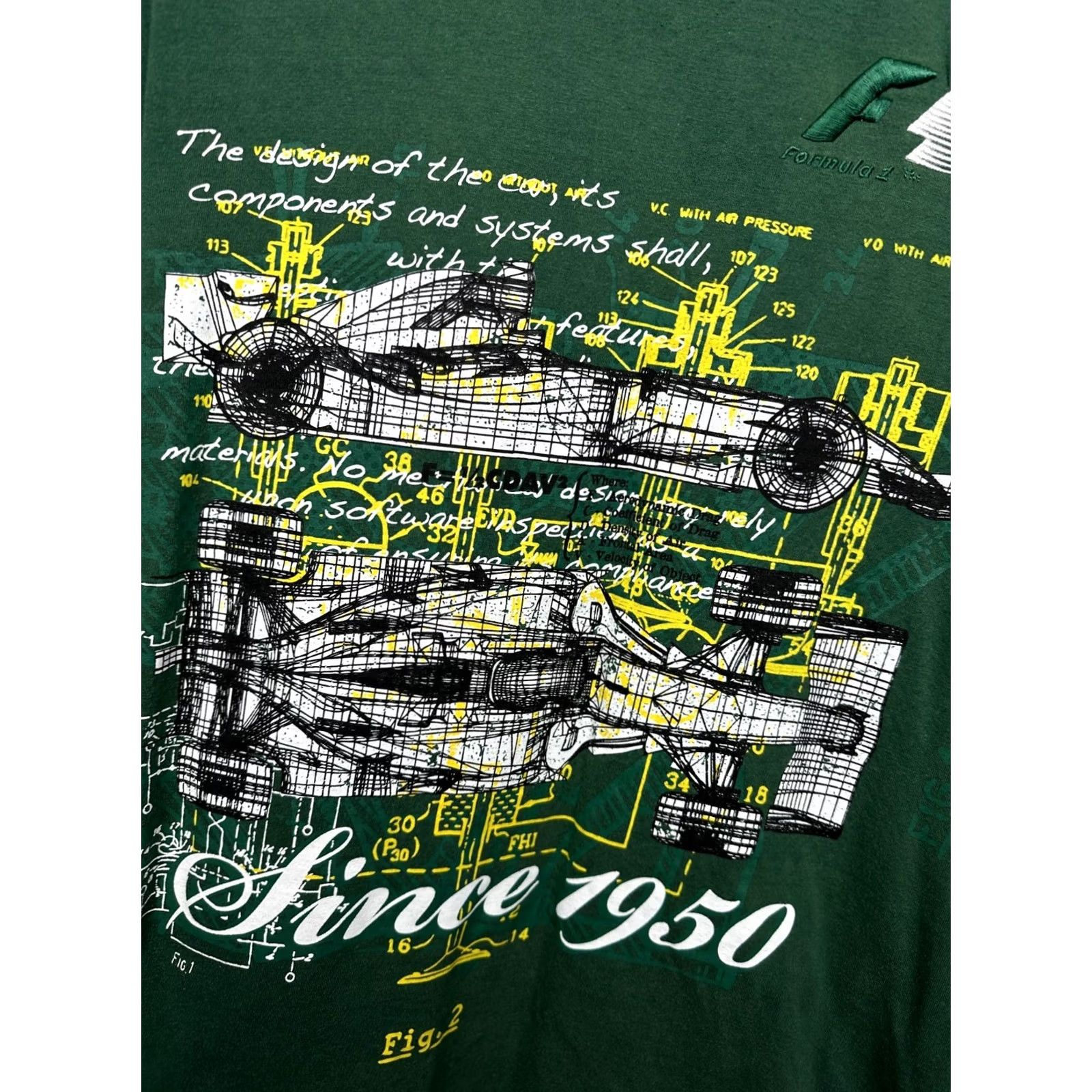 Vintage Formula 1 Vintage Mens T-Shirt Size L Green Crew Neck Short Sleeve Cotton Graphic Print Shirts Mens Size US L / EU 52-54 / 3 - 3 Thumbnail